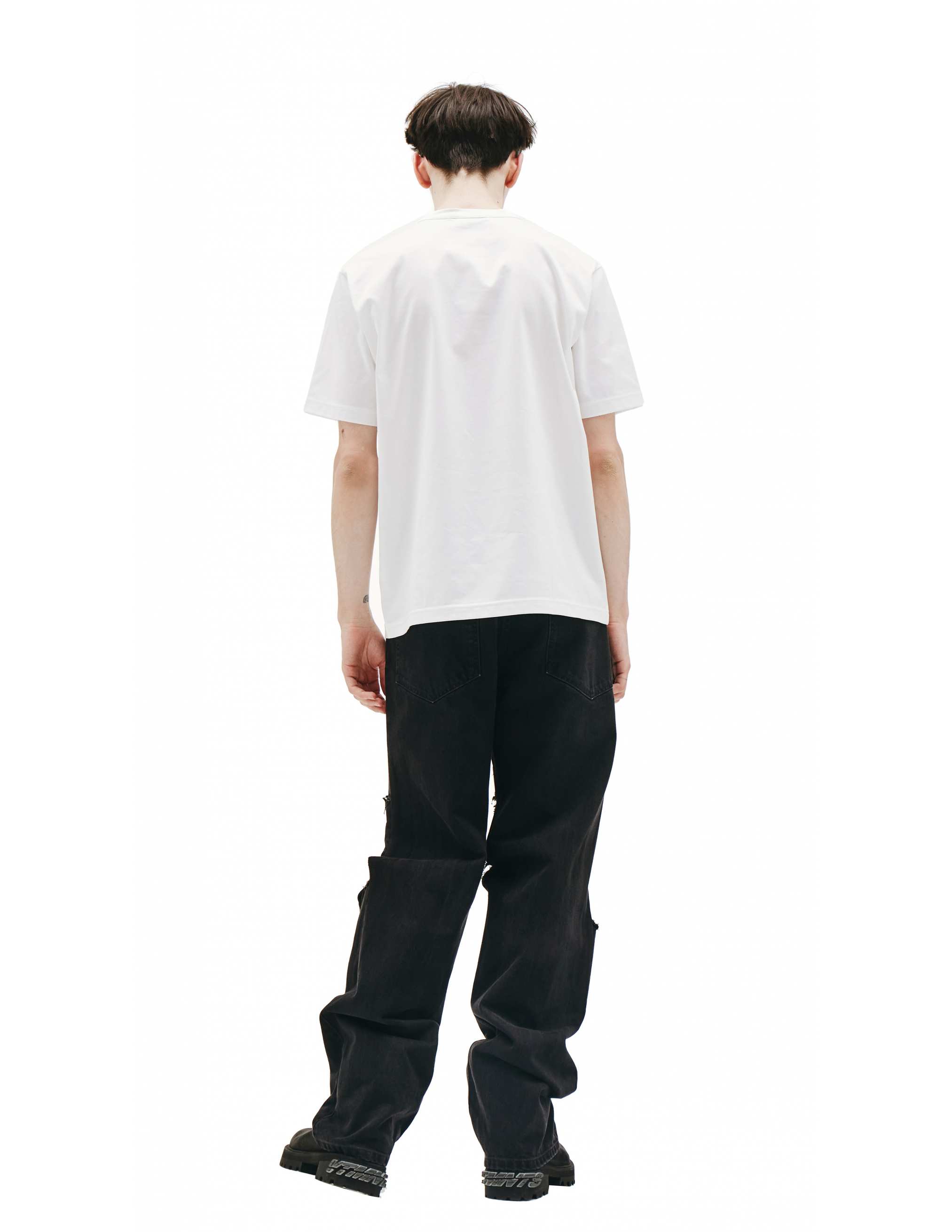 Белая хлопковая футболка с принтом Junya Watanabe WE-T025-051-1, размер L;M - фото 4