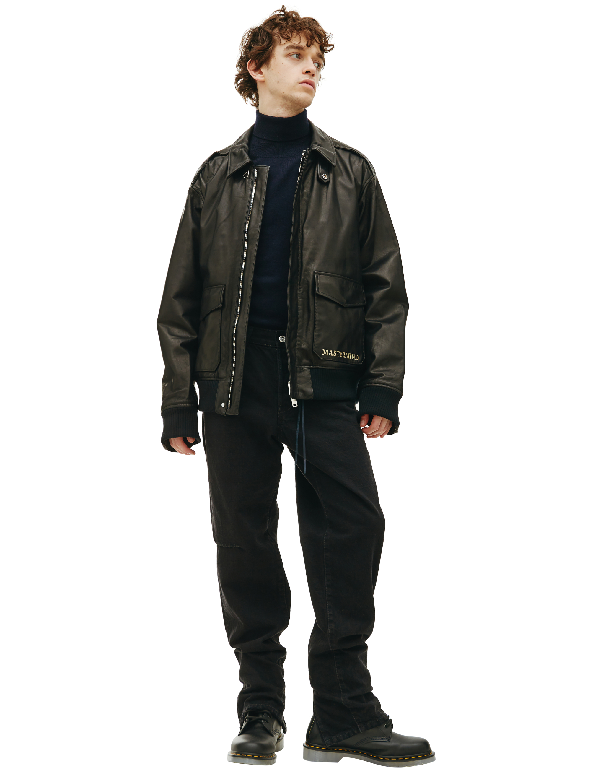 Кожаная куртка с накладными карманами Mastermind WORLD MW22S09/BL017, размер XL;L
