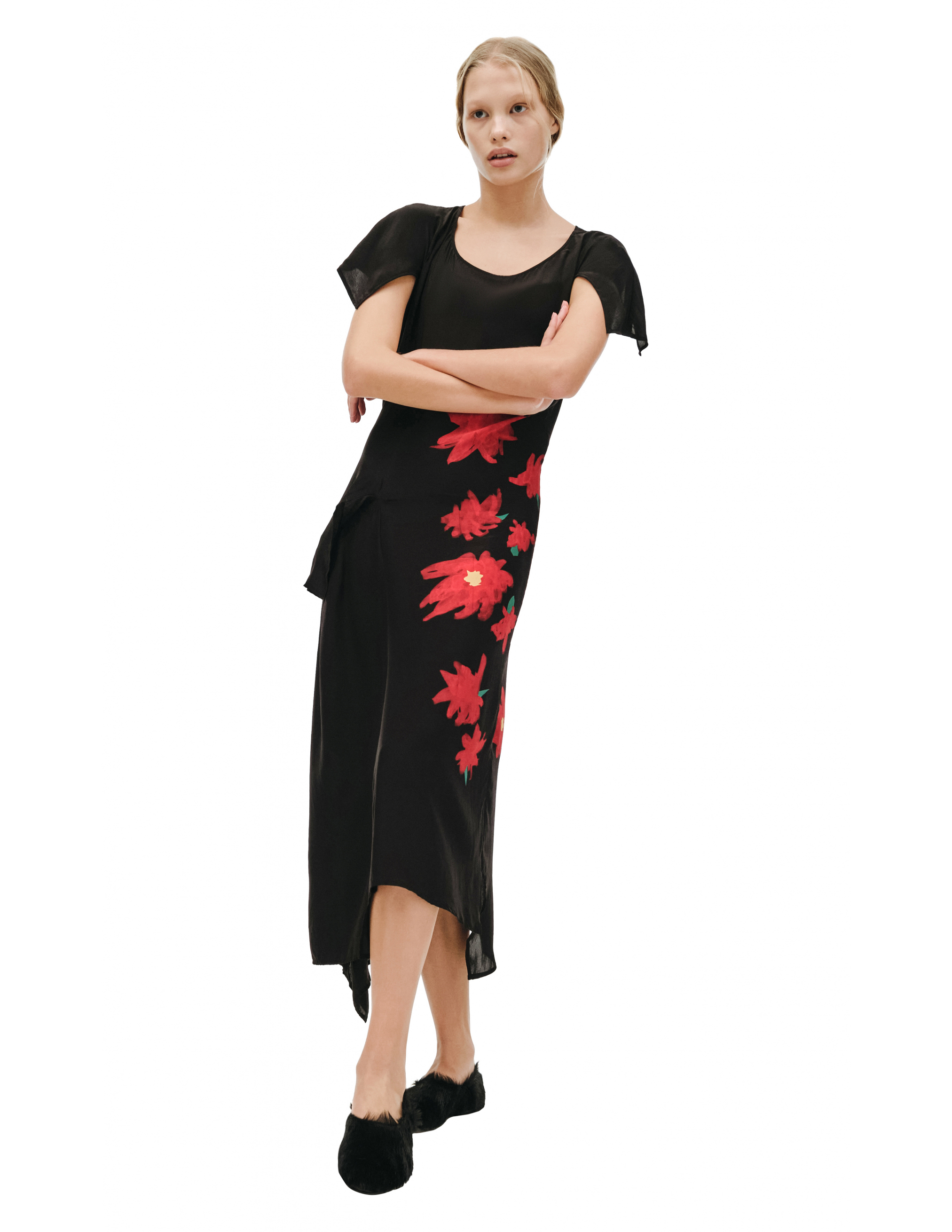 Шелковое платье с цветочным принтом - Yohji Yamamoto NH-D07-403 Фото 8