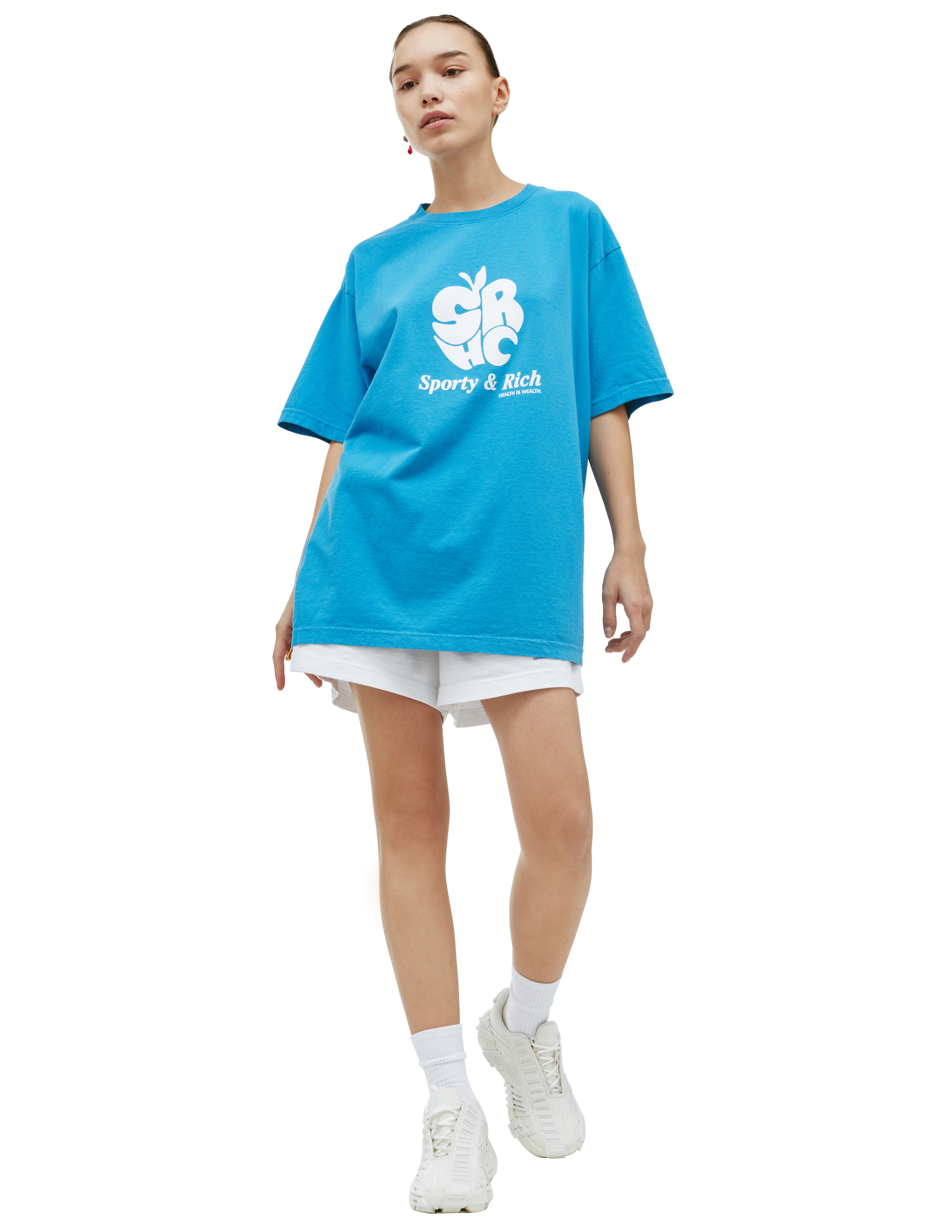 Голубая футболка с принтом Apple SRHC SPORTY & RICH TS482OC, размер L;M;XL - фото 1