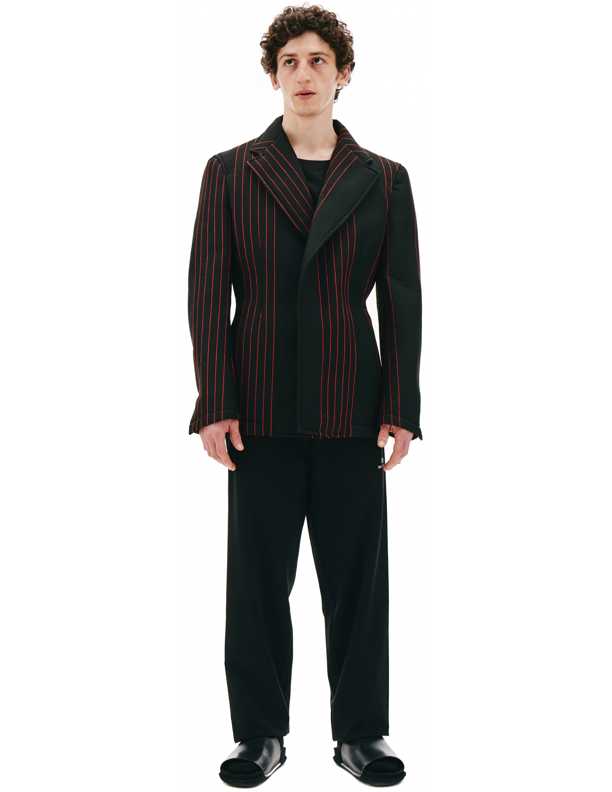 Черный пиджак в красную полоску Comme des Garcons Homme plus PG-J058-051-1, размер XL;L - фото 1