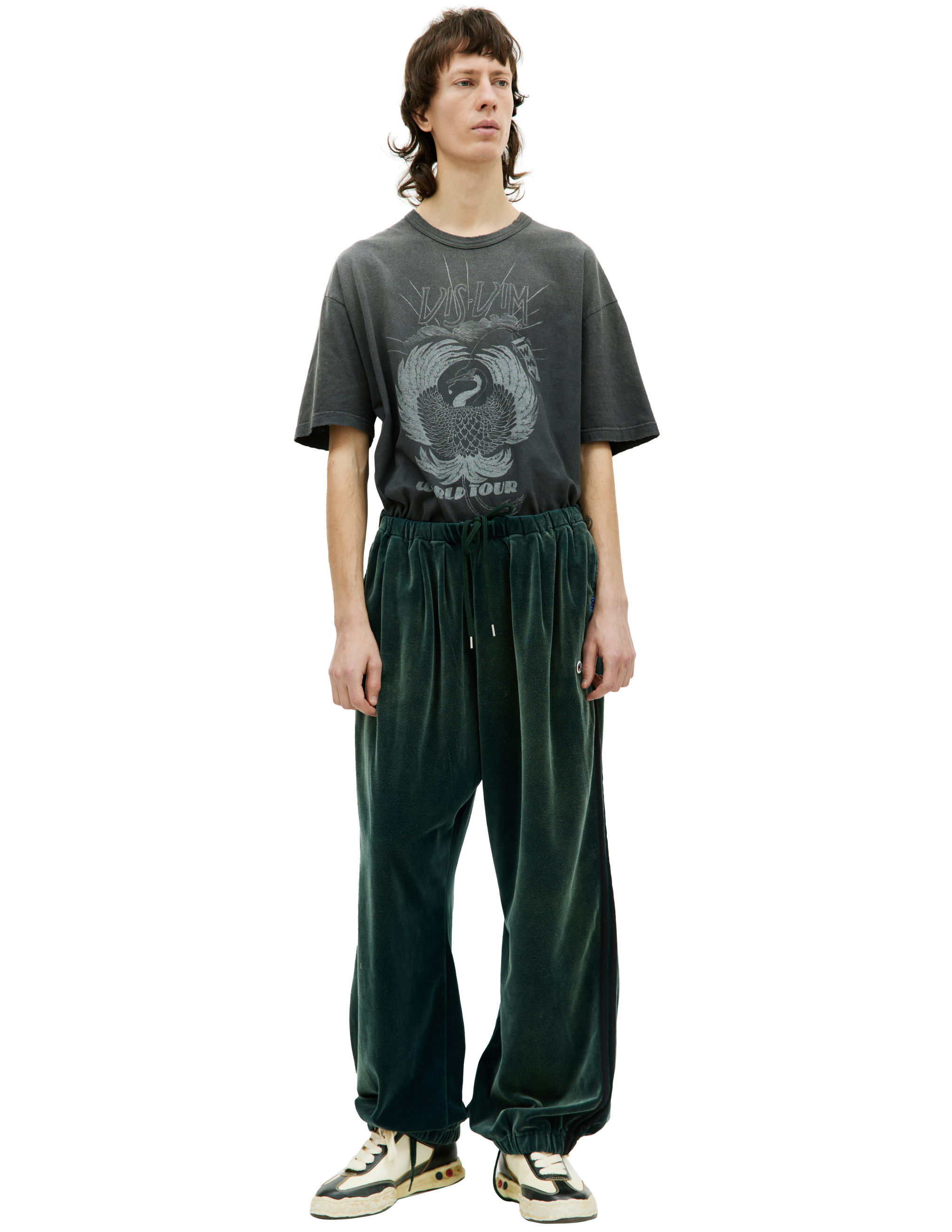 Велюровые брюки с вышивкой Maison Mihara Yasuhiro A11PT583/GREEN, размер 48