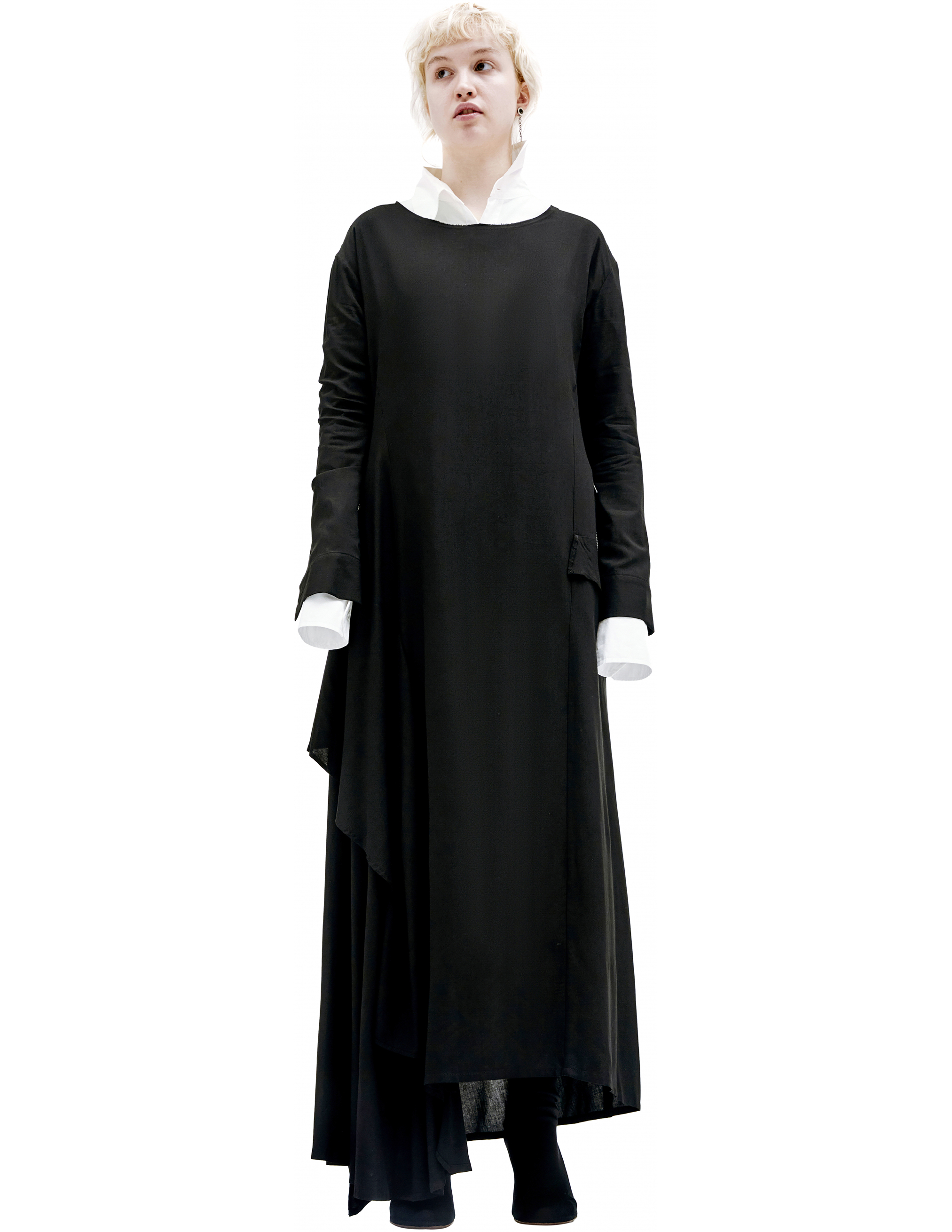Платье в пол с асимметричным подолом - Yohji Yamamoto NR-D04-201-1