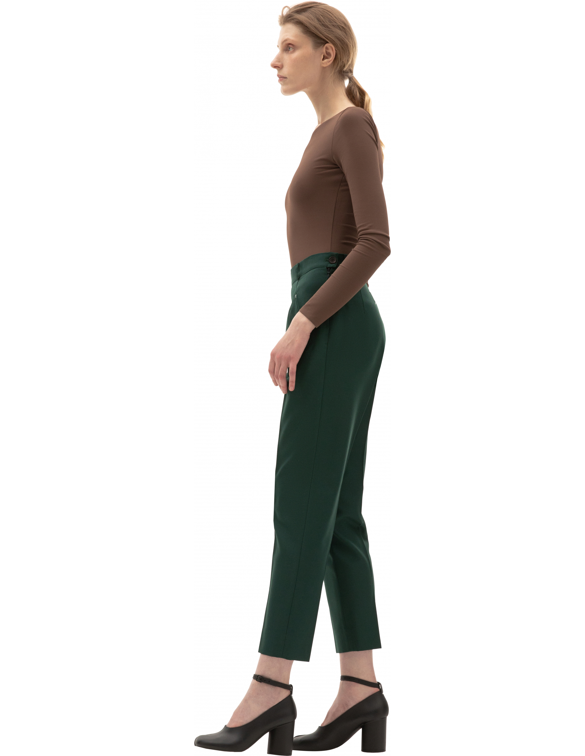 Зеленые брюки с высокой посадкой - Maison Margiela S51KA0530/S53220/632 Фото 2