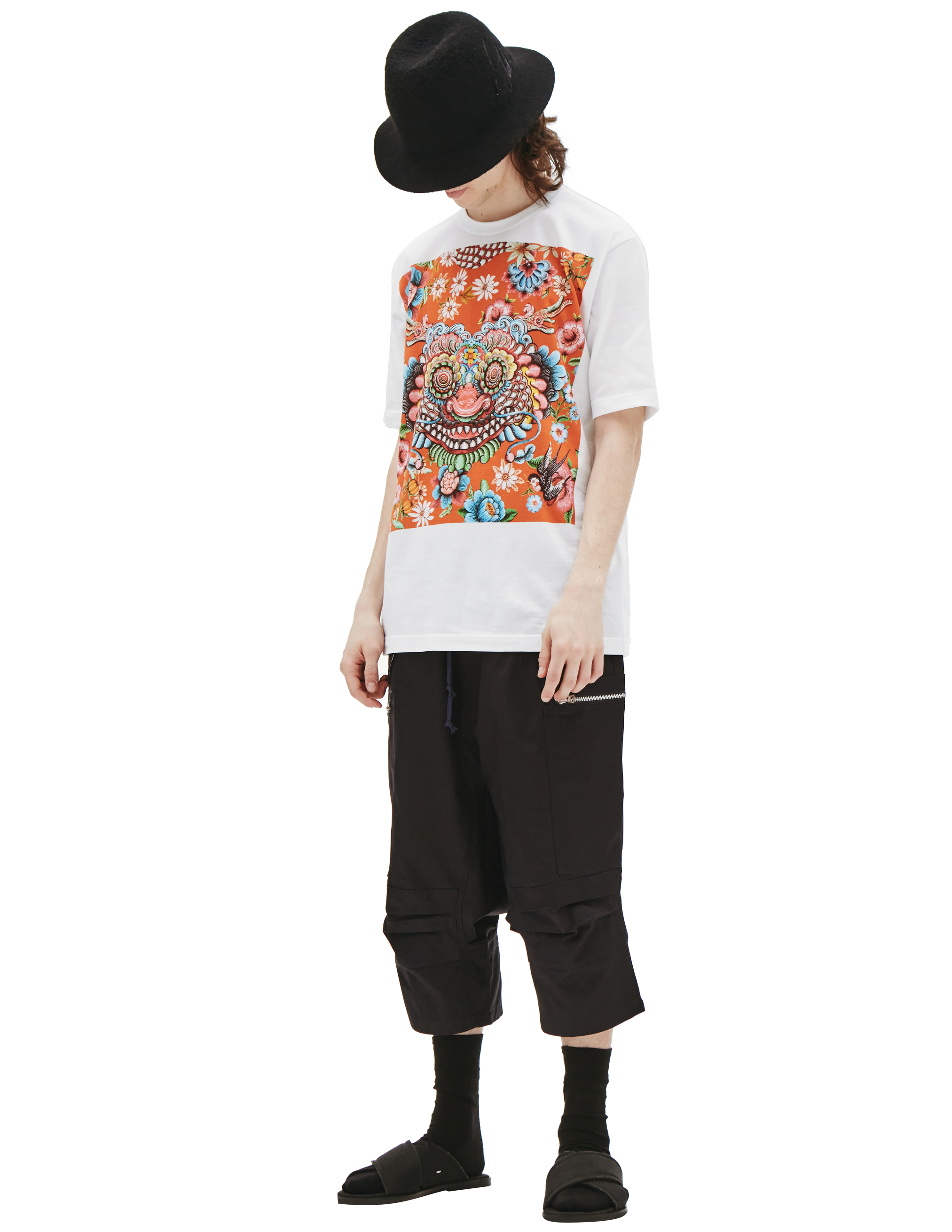 Хлопковая футболка с принтом дракона Junya Watanabe WI-T005-051-1, размер XL;L