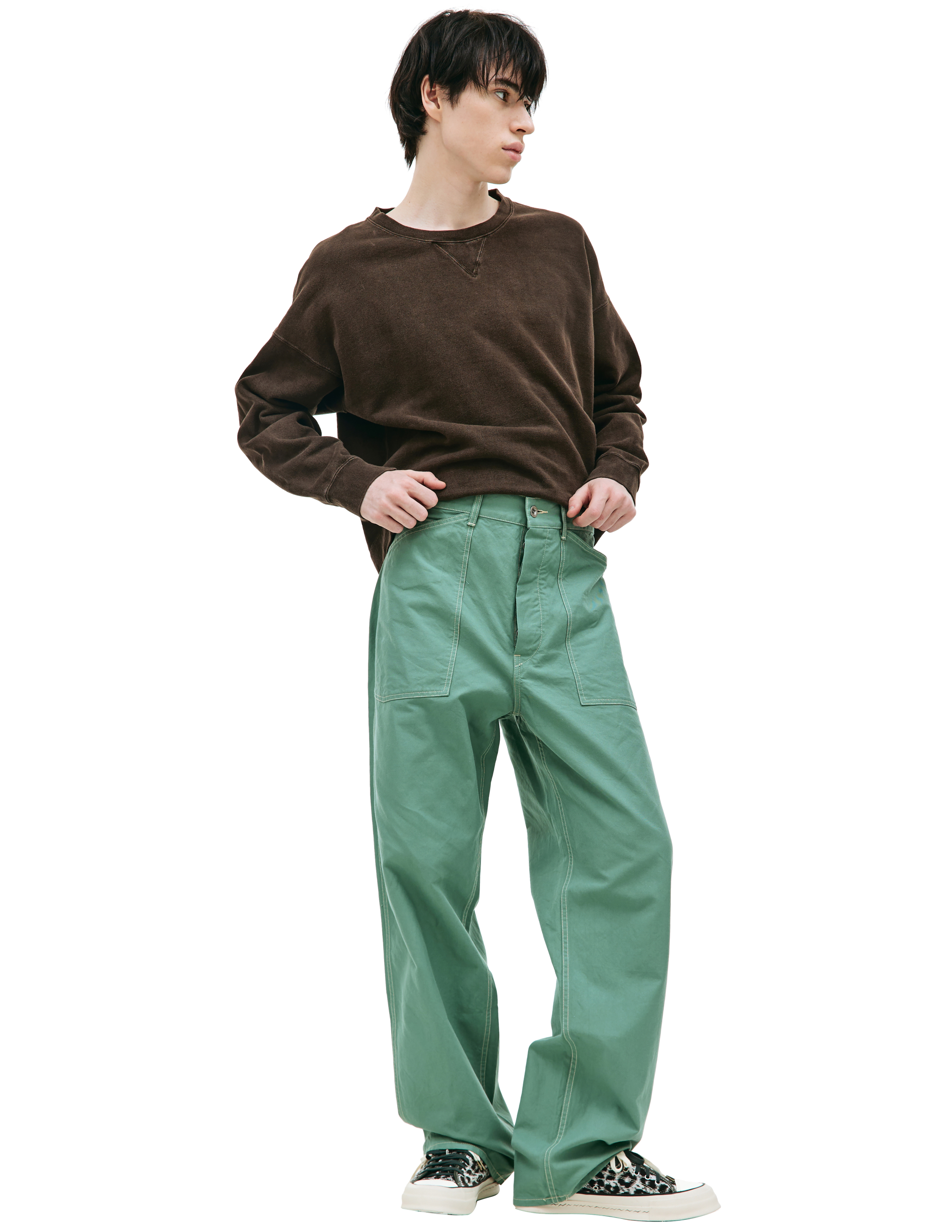 Зеленые брюки Carpenter с накладными карманами visvim 0123105008004/GREEN, размер 4