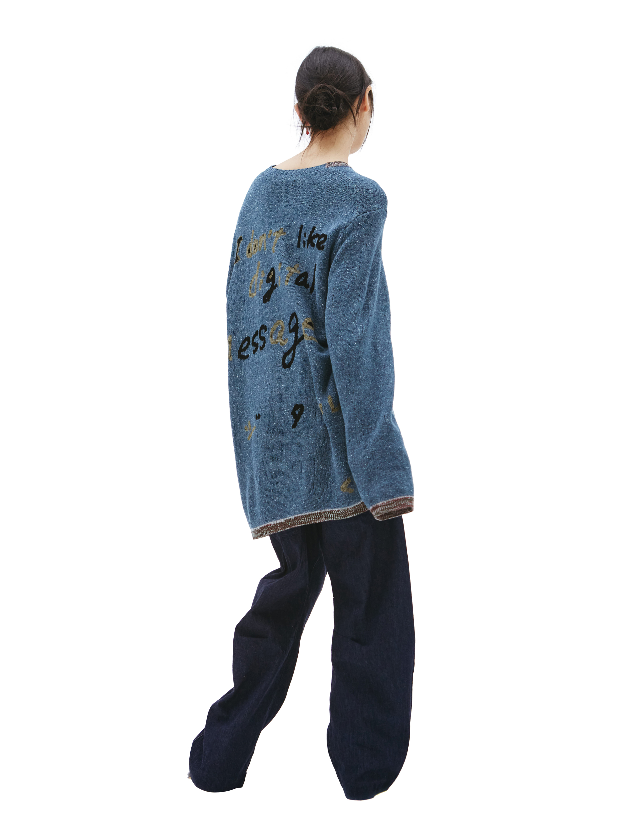 Синий свитер с иероглифами Yohji Yamamoto HG-K11-370, размер 3 - фото 4