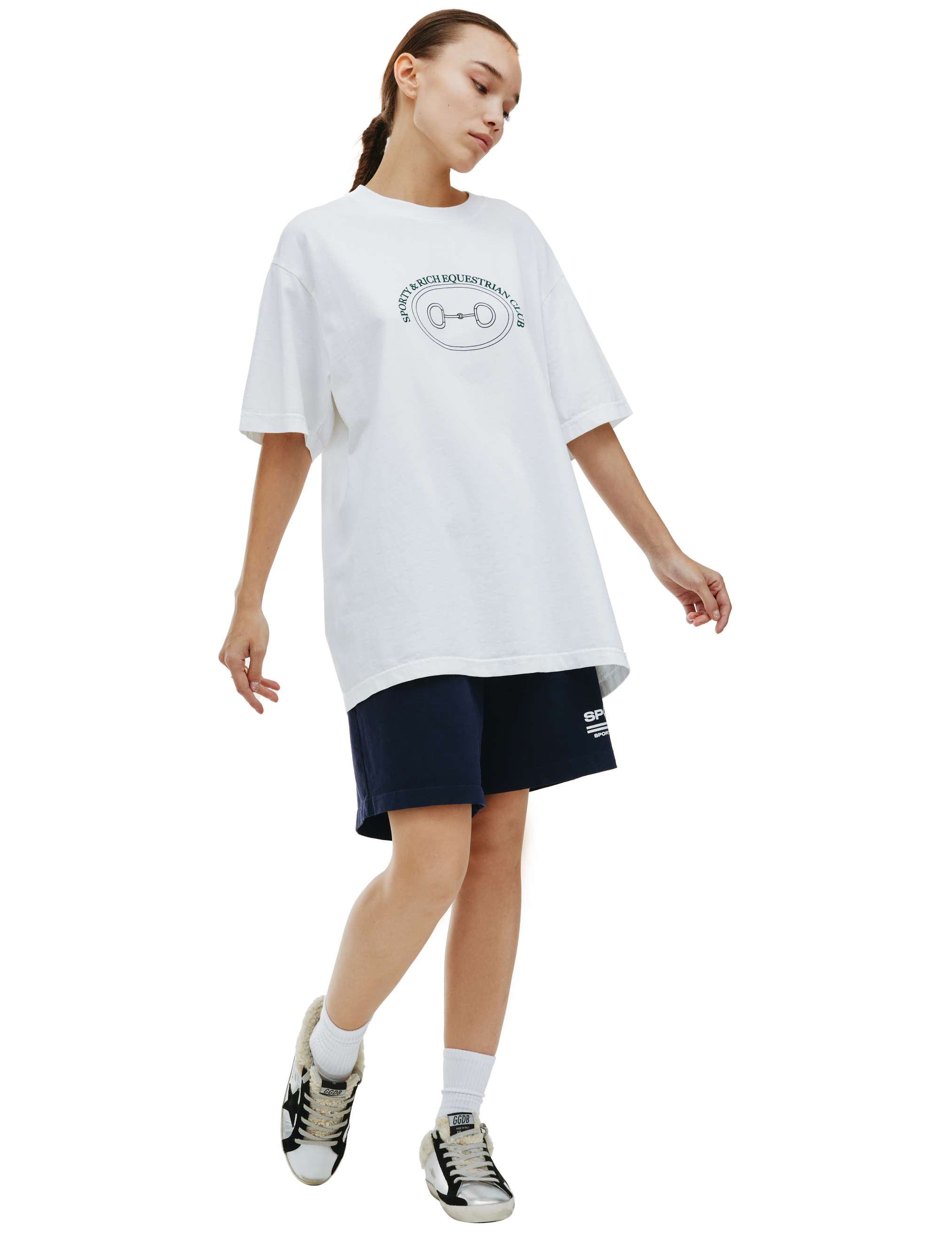 Белая футболка с принтом Equestrian club SPORTY & RICH TS494WH, размер XL;L;M