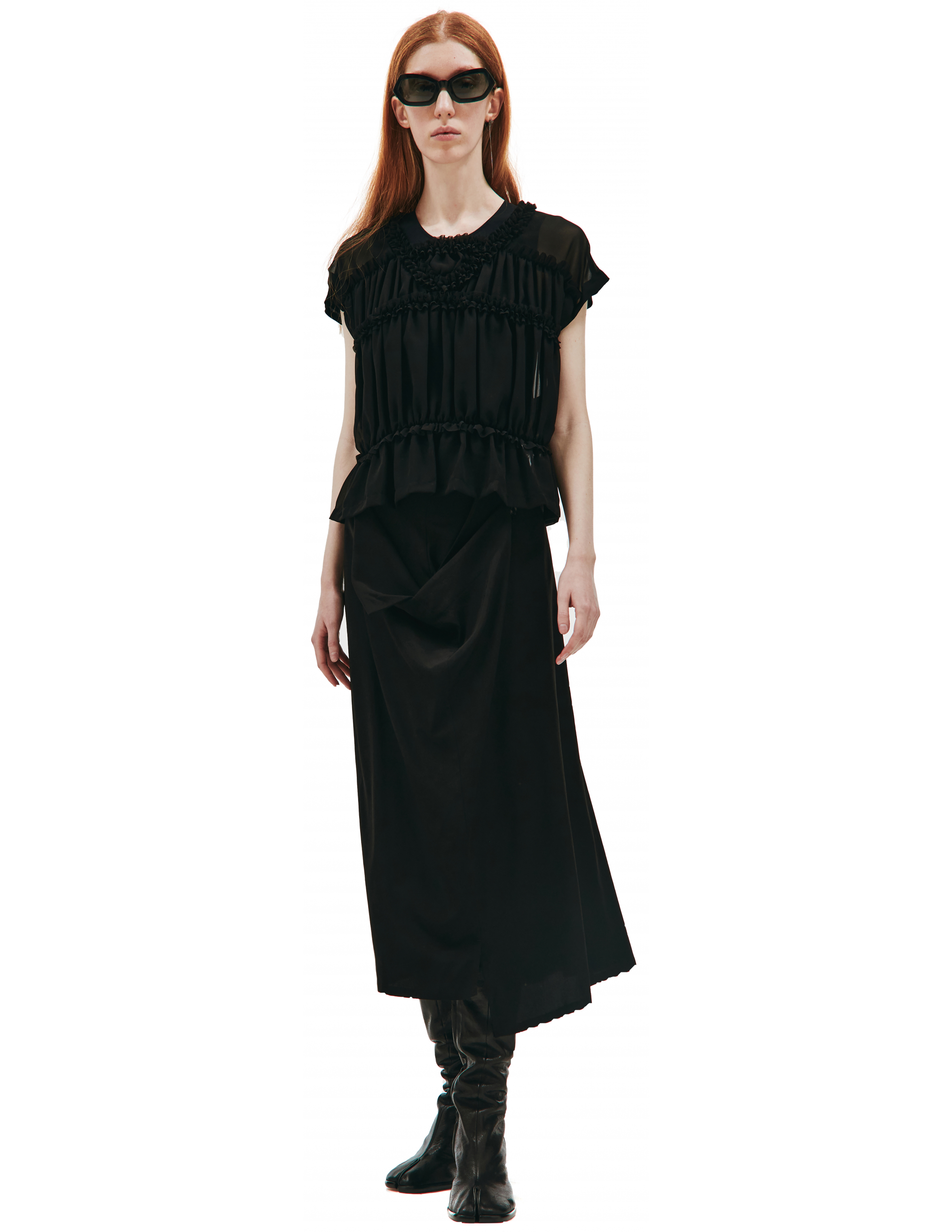 Черная блузка с рюшами Comme des Garcons CdG RH-B009-051-1, размер 4;3;2 - фото 1