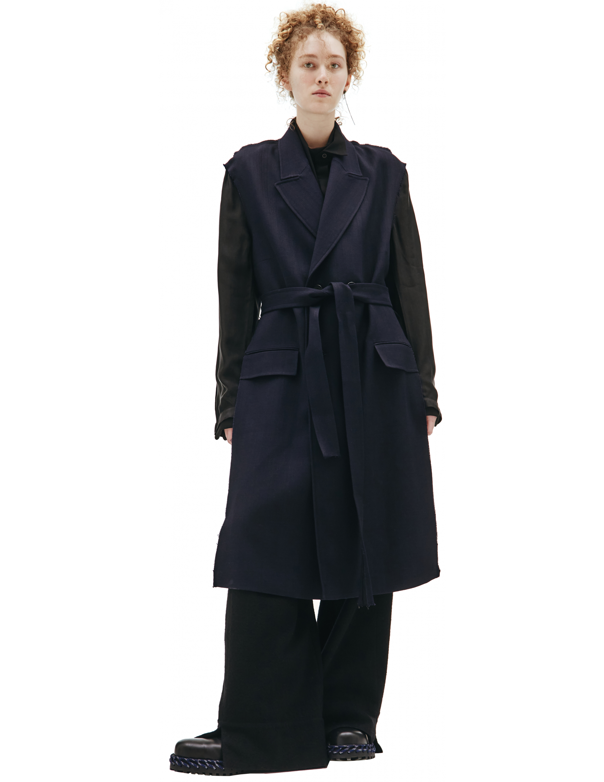 Двуцветное пальто с поясом Maison Margiela S51AA0290/S53690/511, размер 40