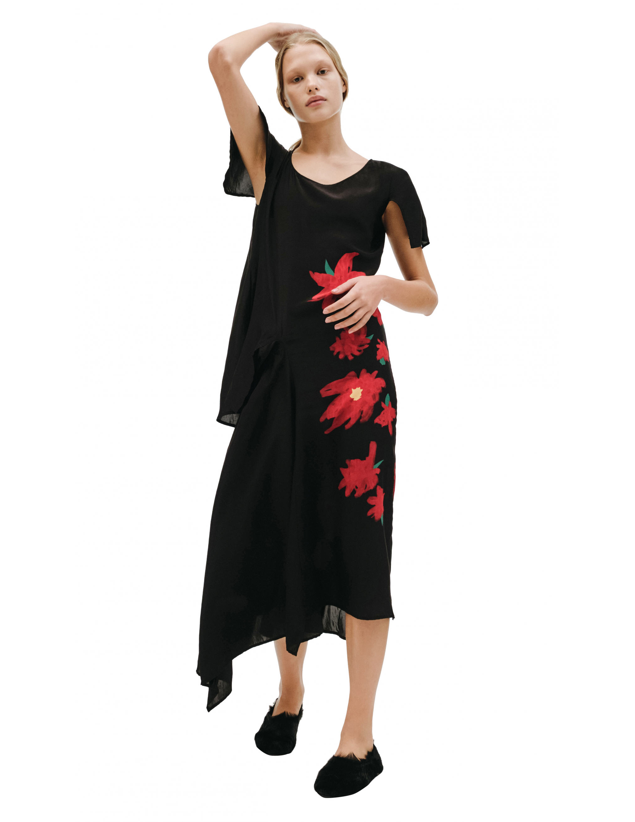 Шелковое платье с цветочным принтом - Yohji Yamamoto NH-D07-403 Фото 7