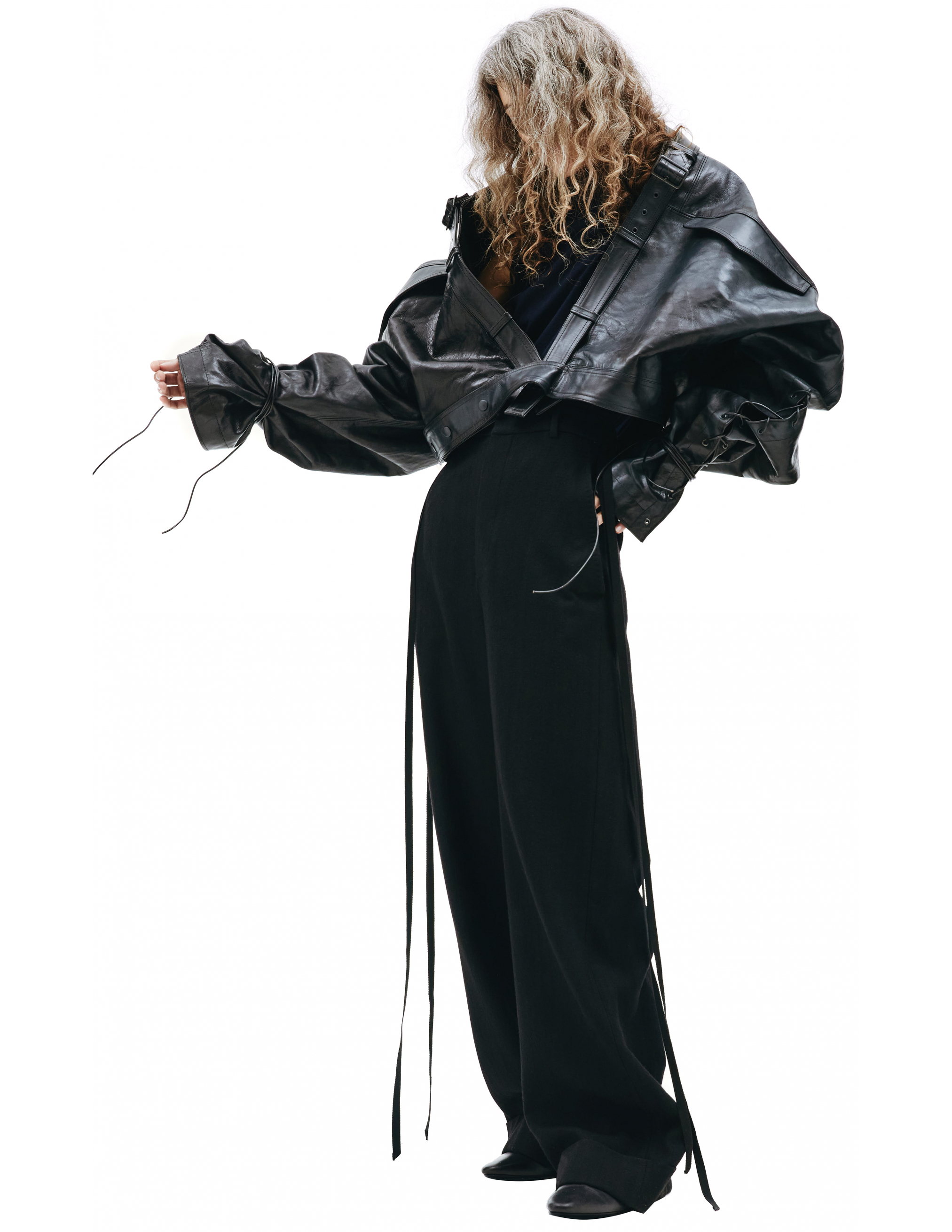 Укороченная кожаная куртка - Yohji Yamamoto  FX-J06-702-1