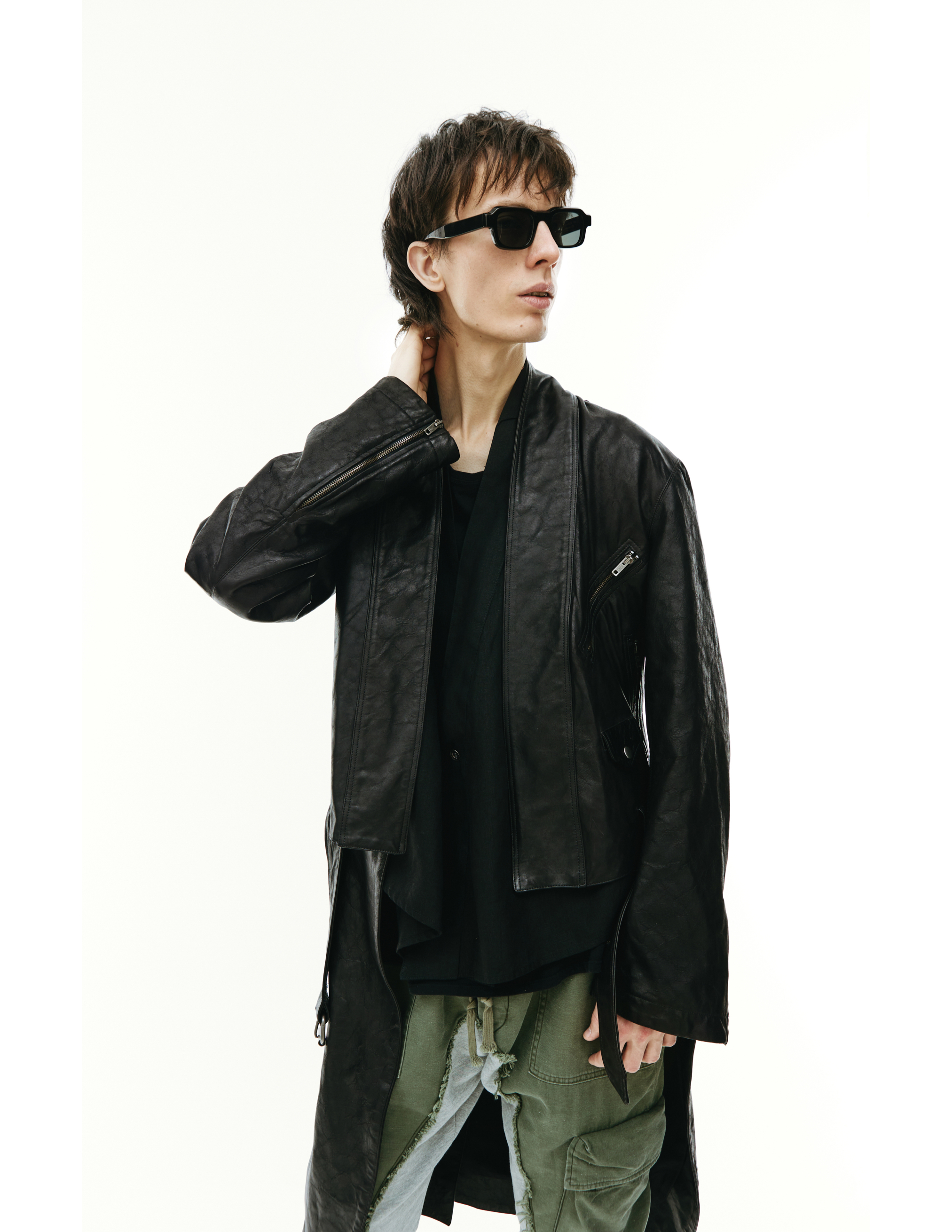 Черное пальто из кожи Greg Lauren FM026, размер 4 - фото 7