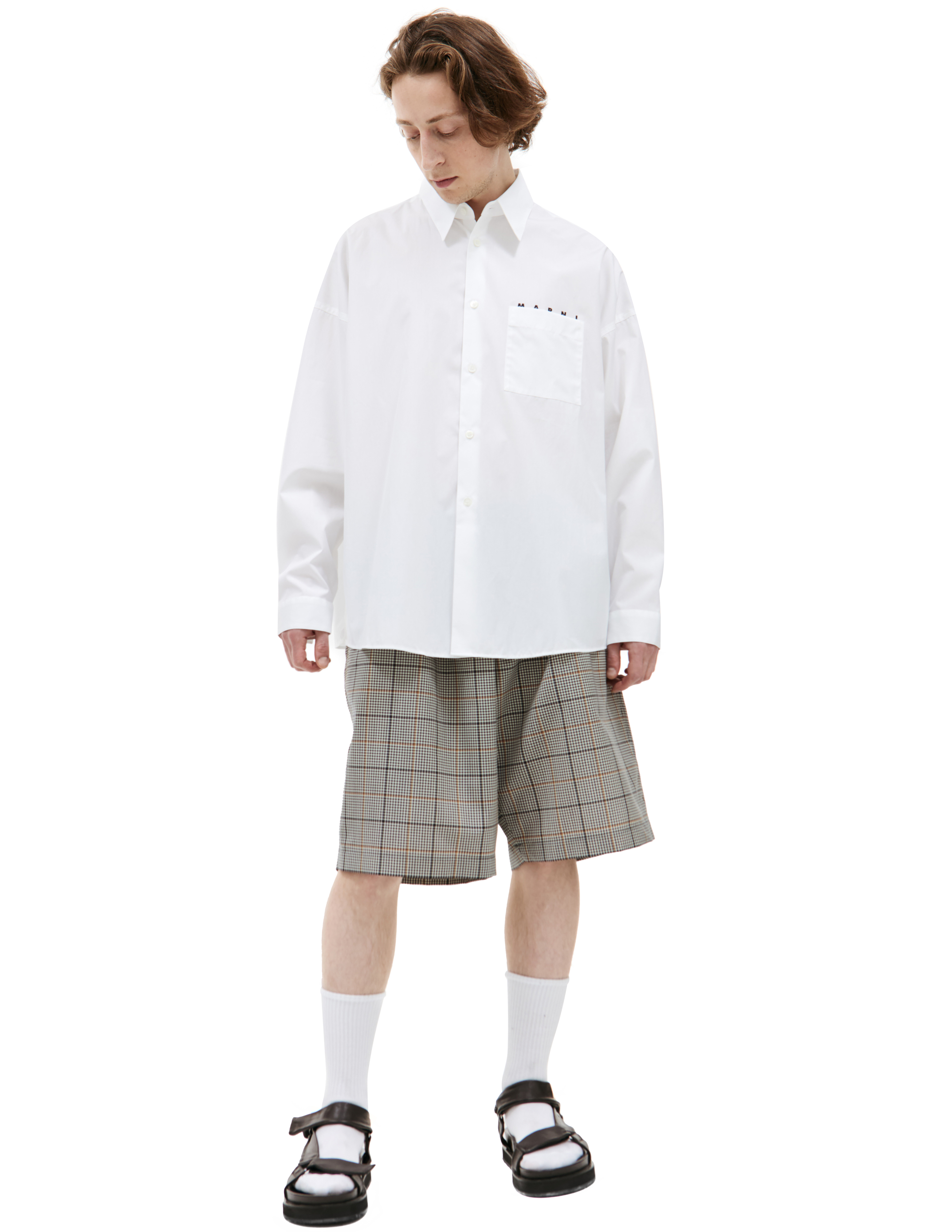 Белая рубашка с накладным карманом Marni CUMU0061P2/USCT88/LOW01, размер 50
