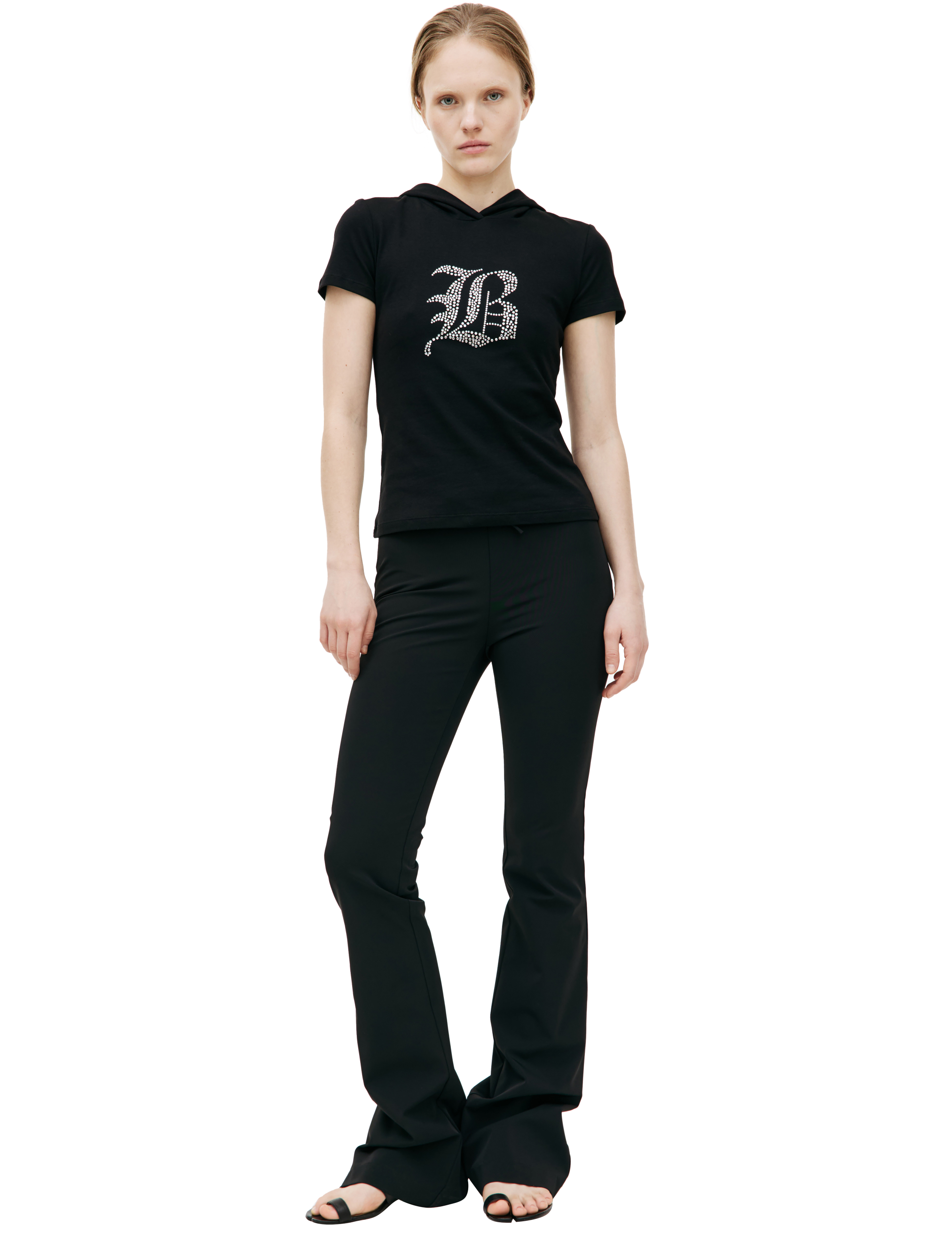 Черная футболка с капюшоном Blumarine P42/2T053A/N0990, размер S;L P42/2T053A/N0990 - фото 1