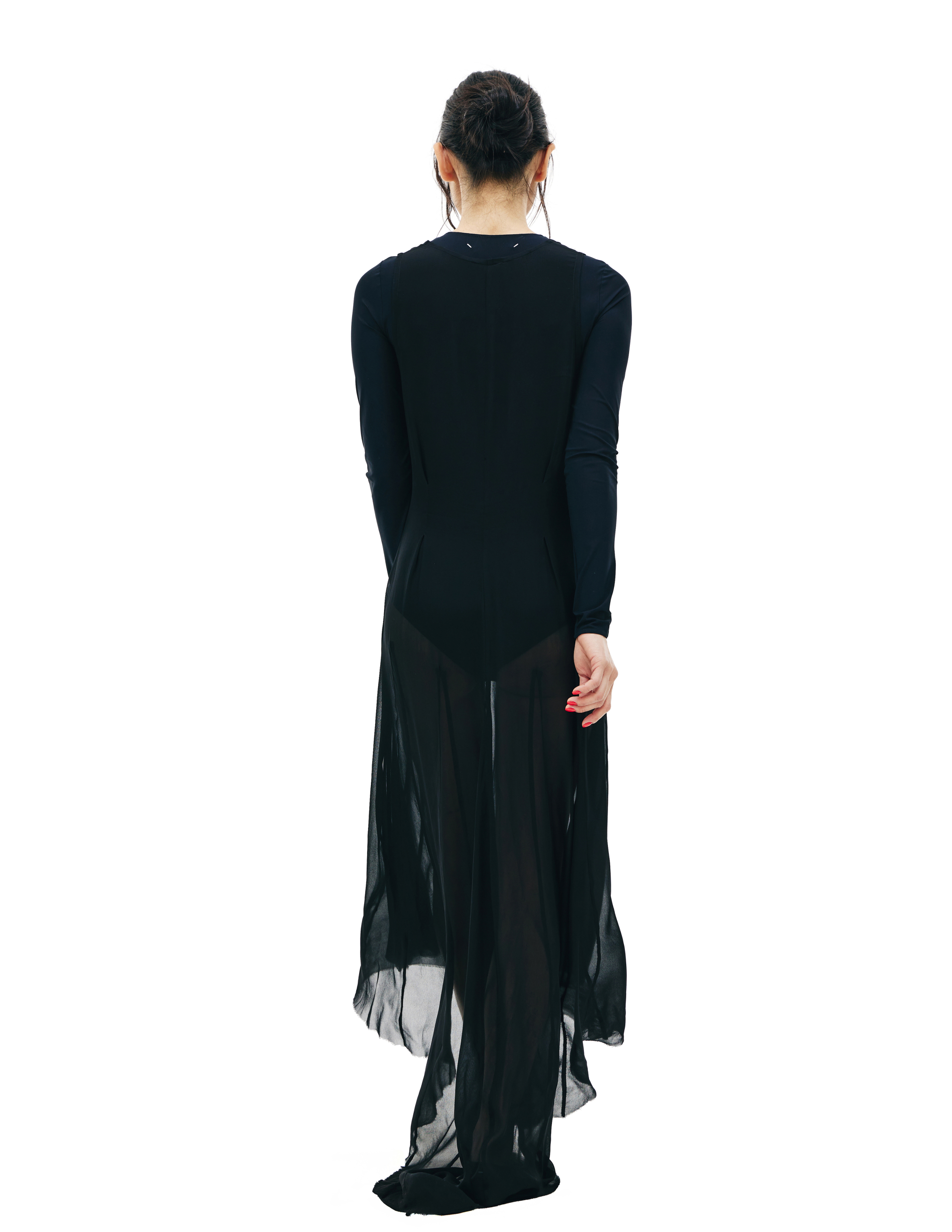 Черное полупрозрачное платье с удлиненной спинкой Ann Demeulemeester 2002-2260-140-099, размер 40;38 - фото 3