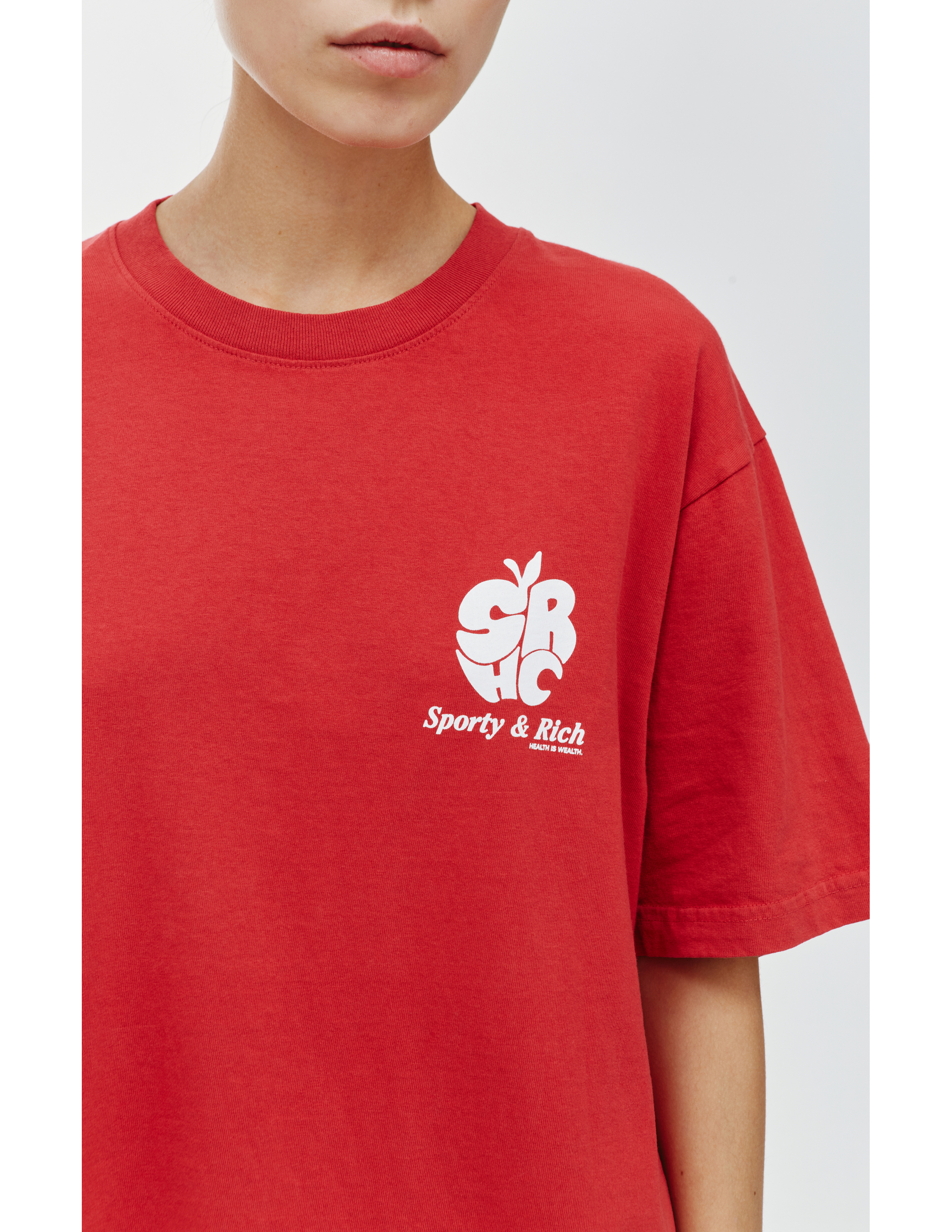 Красная футболка с принтом Apple SRHC SPORTY & RICH TS493RE, размер XL;L;M - фото 4