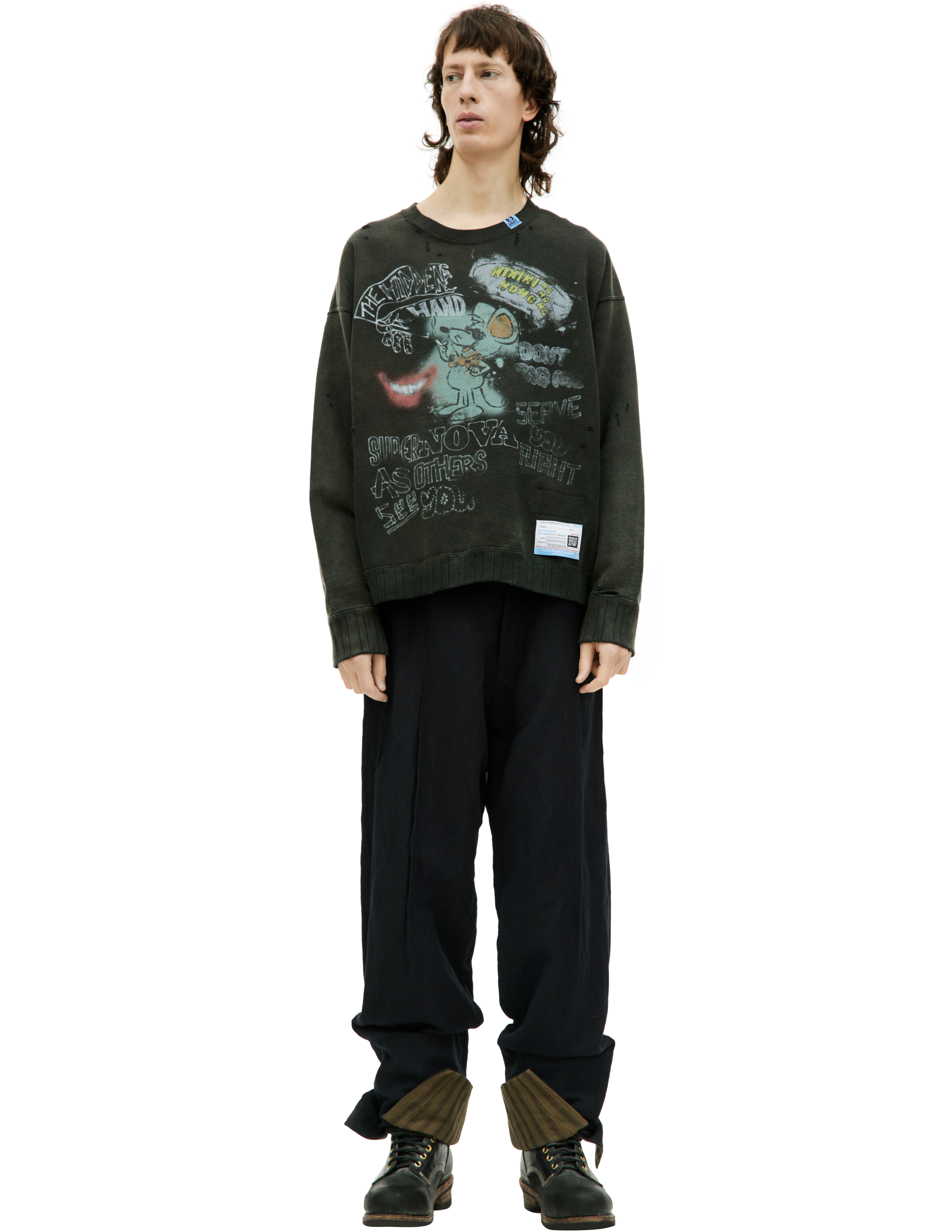 Хлопковый свитшот с принтом Maison Mihara Yasuhiro A11PO593/BLACK, размер 48;50