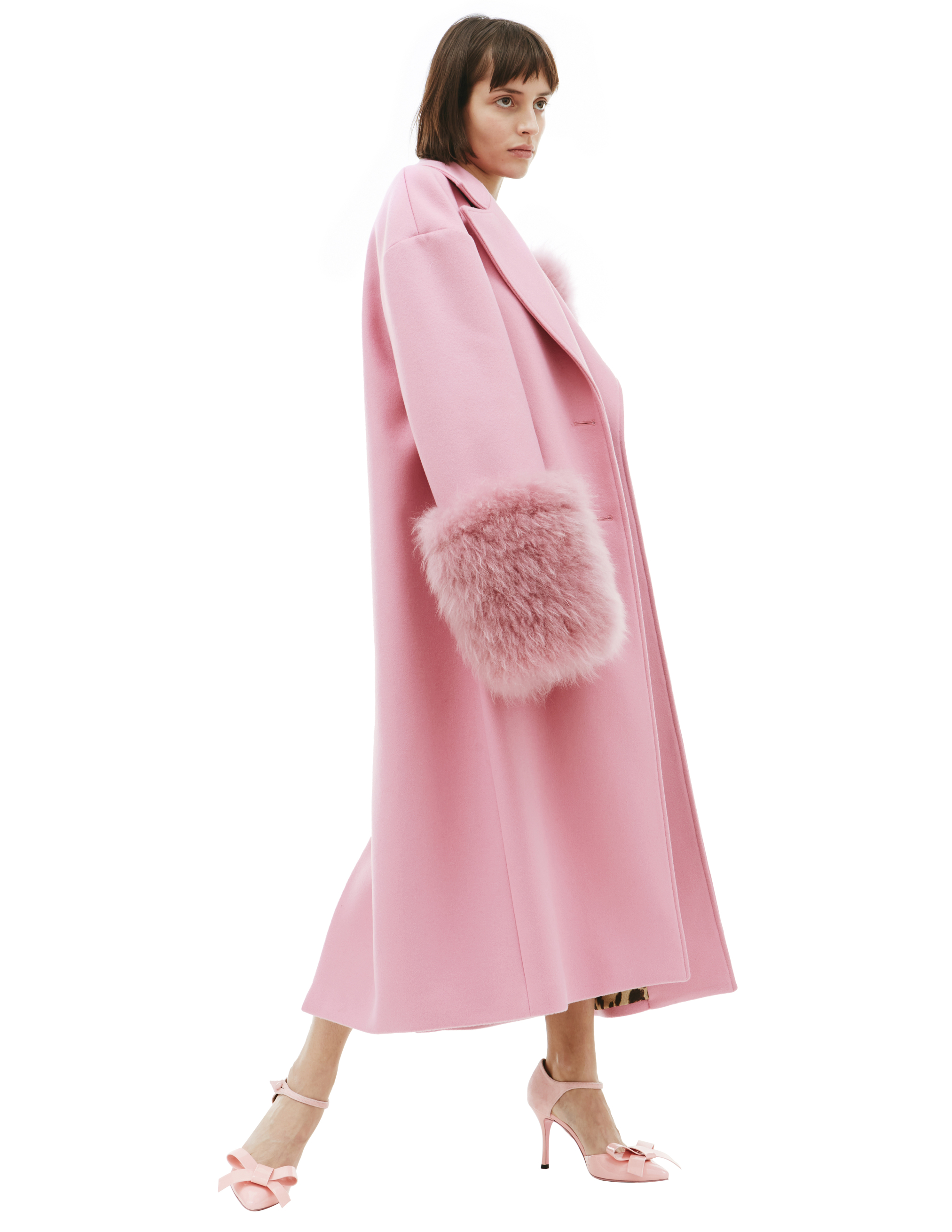 Шерстяное пальто с меховой отделкой - Blumarine 24/2/2S032A/pink Фото 2