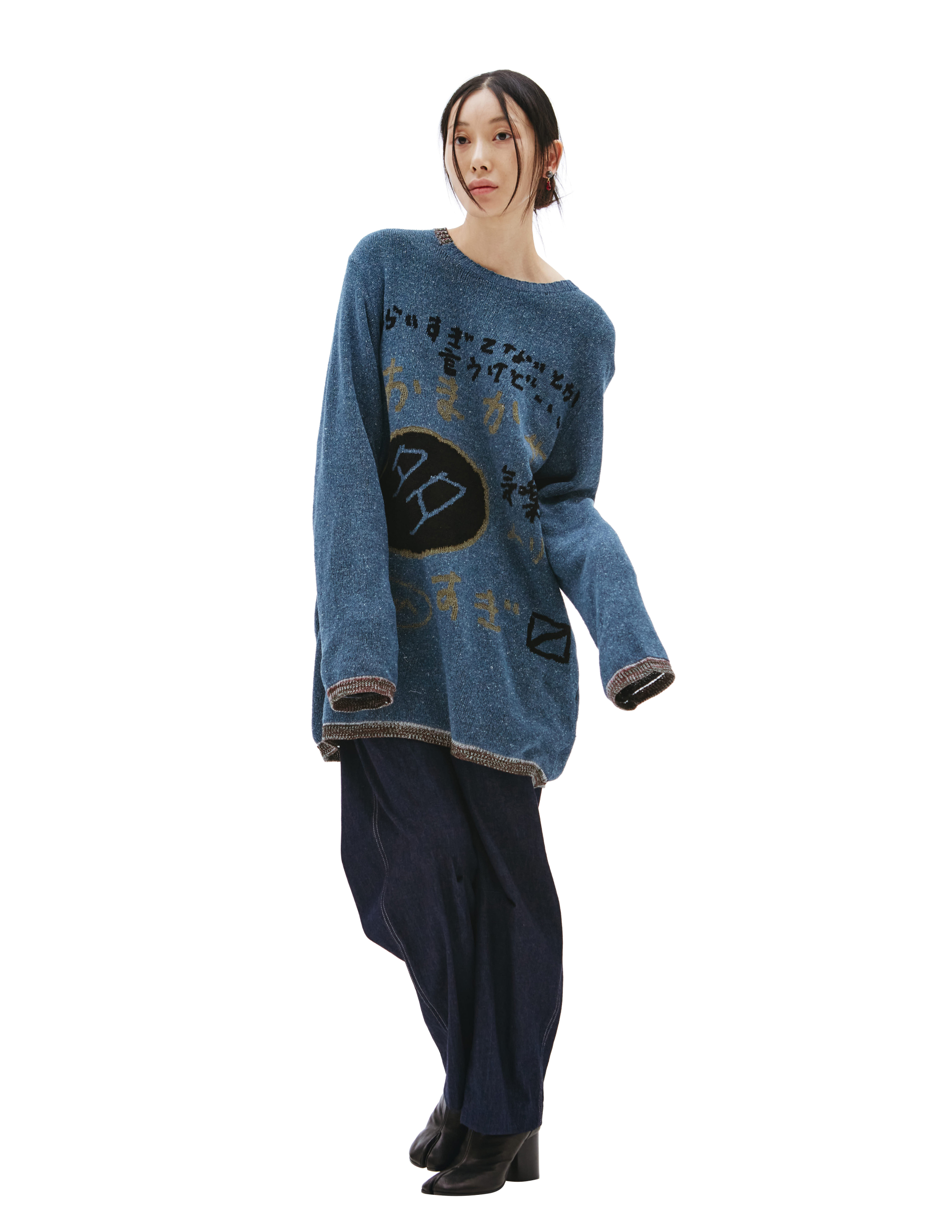 Синий свитер с иероглифами Yohji Yamamoto HG-K11-370, размер 3 - фото 3