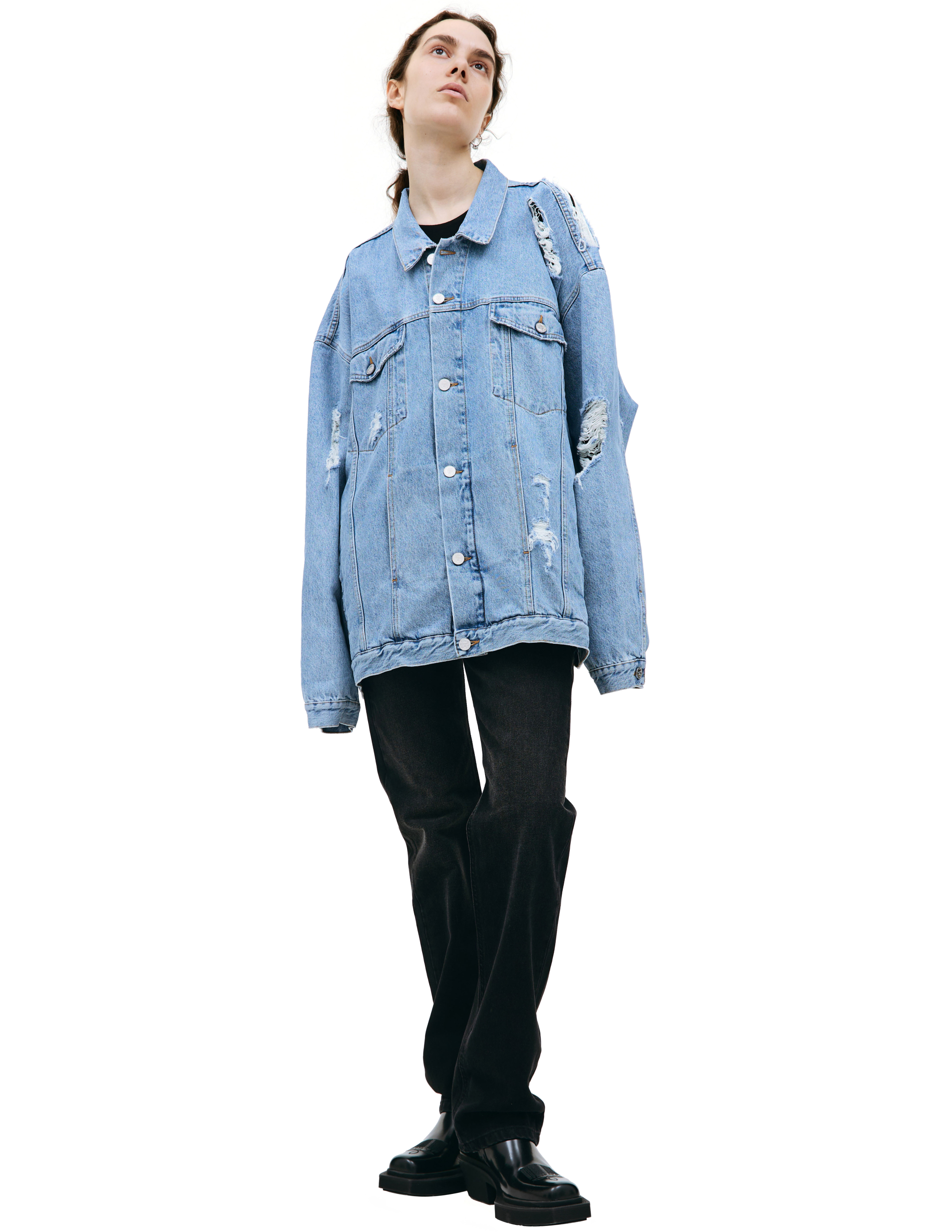 Рваная джинсовая куртка VETEMENTS UE54JA340N/2801, размер S;M