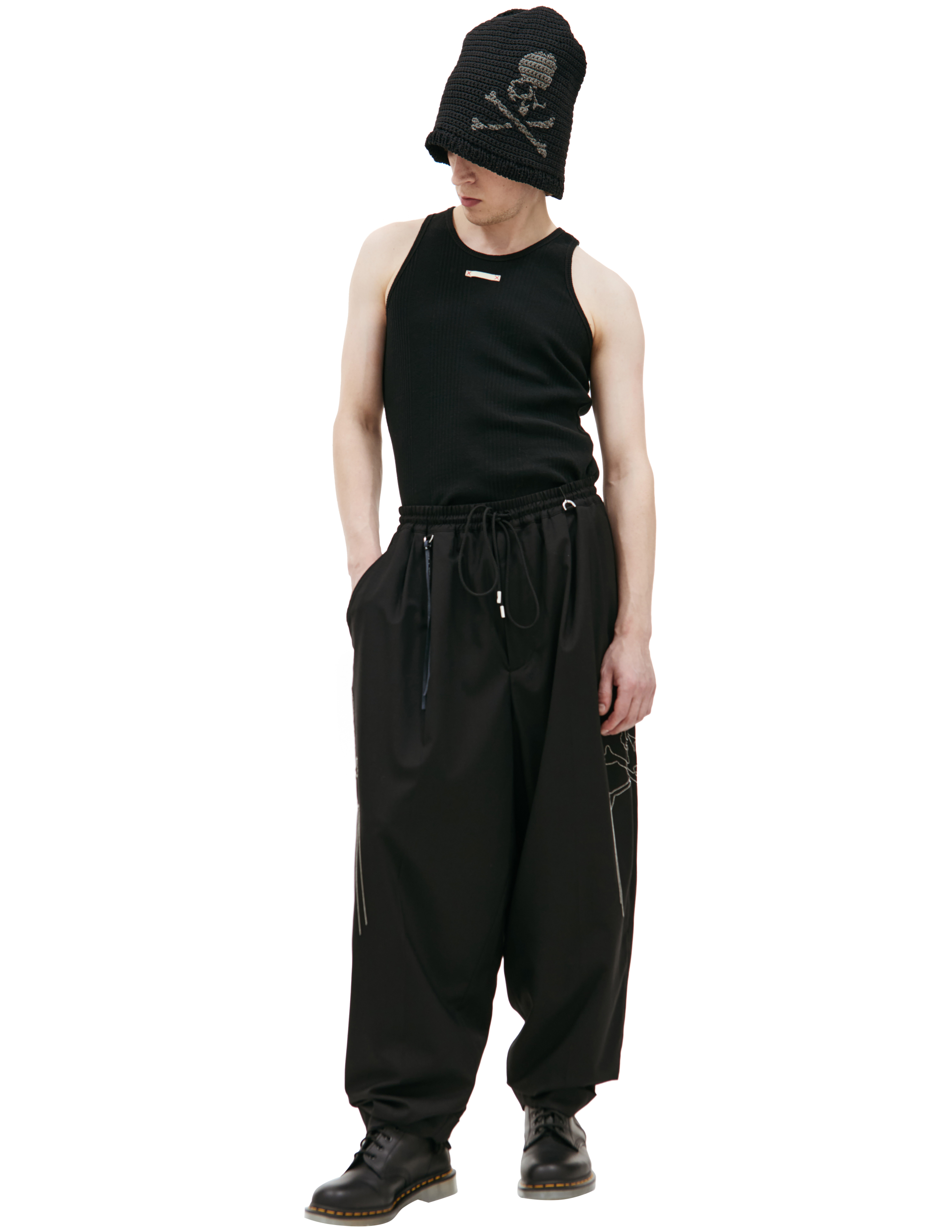 Широкие брюки из шерсти с вышивкой Mastermind WORLD MW24S12-PA025-100, размер M;XL