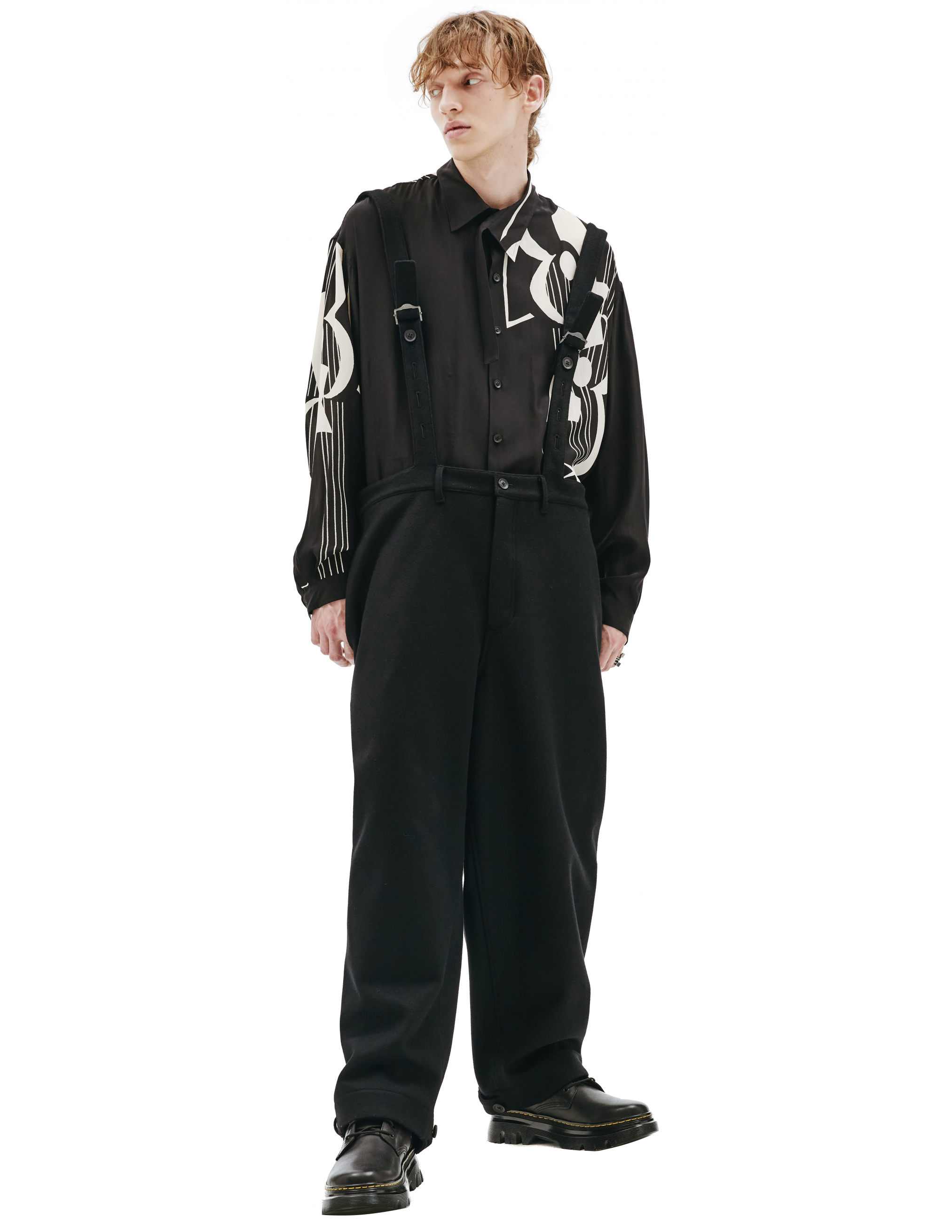Шерстяные брюки с подтяжками Yohji Yamamoto HX-P62-122-1, размер 3;4 - фото 1