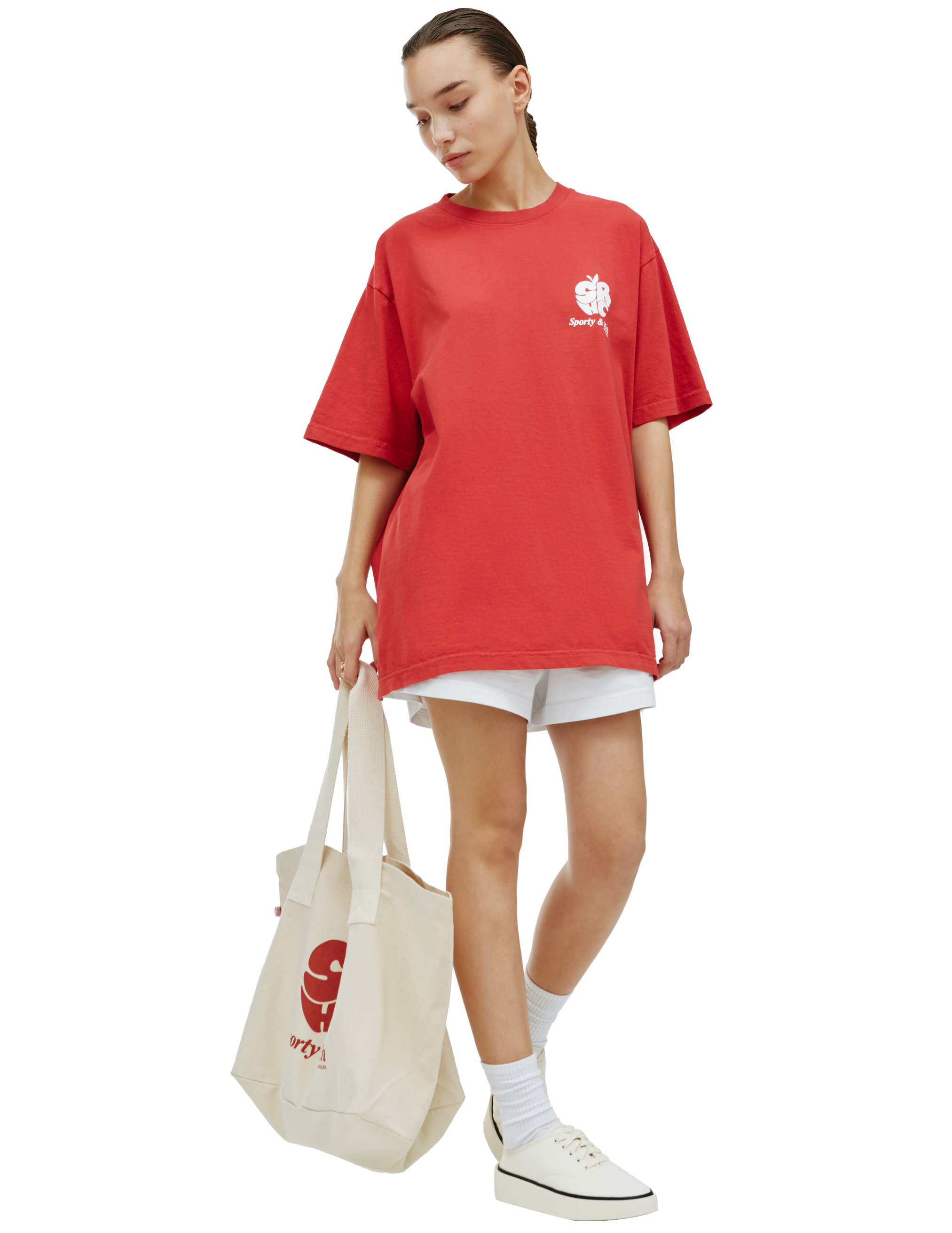 Красная футболка с принтом Apple SRHC SPORTY & RICH TS493RE, размер XL;L;M - фото 1