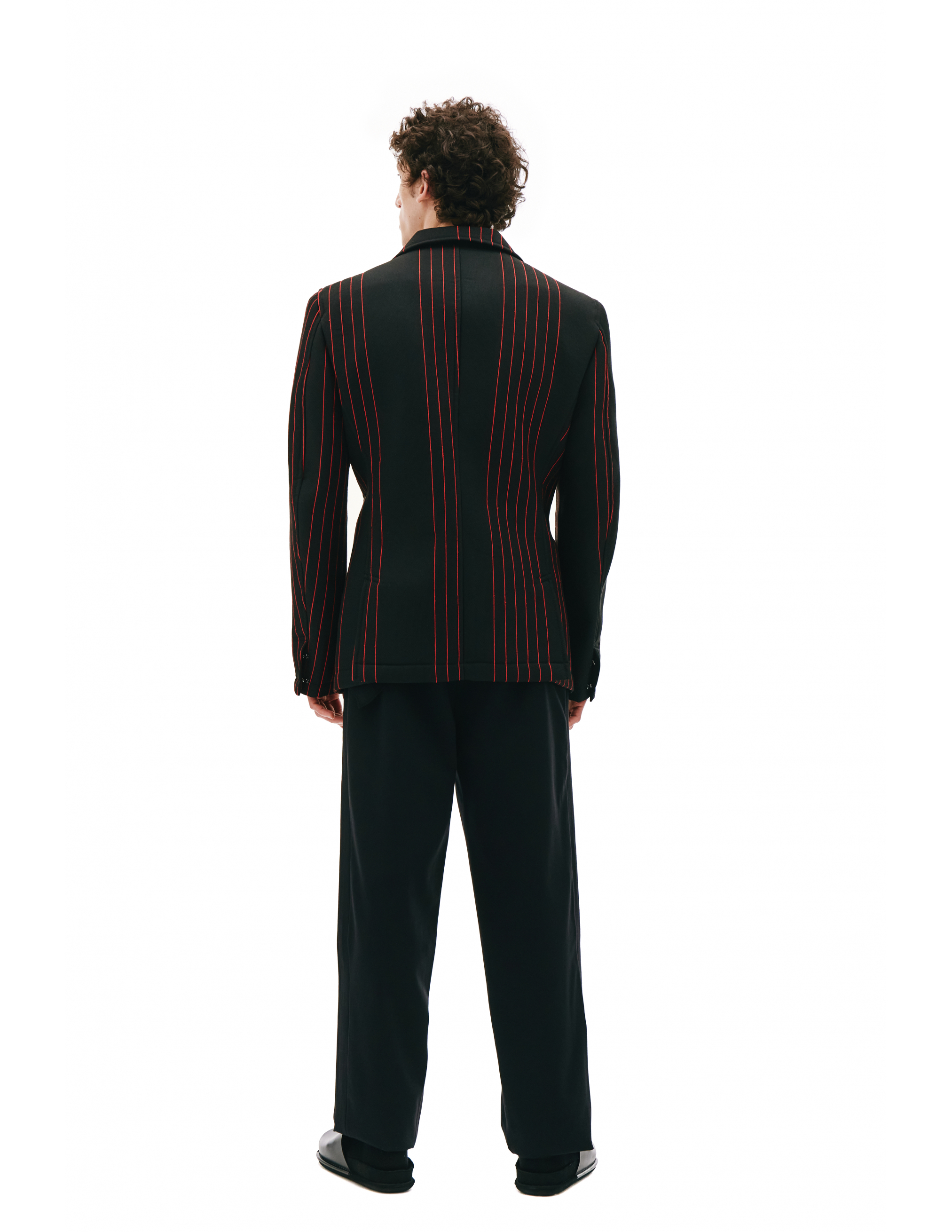 Черный пиджак в красную полоску Comme des Garcons Homme plus PG-J058-051-1, размер XL;L - фото 3