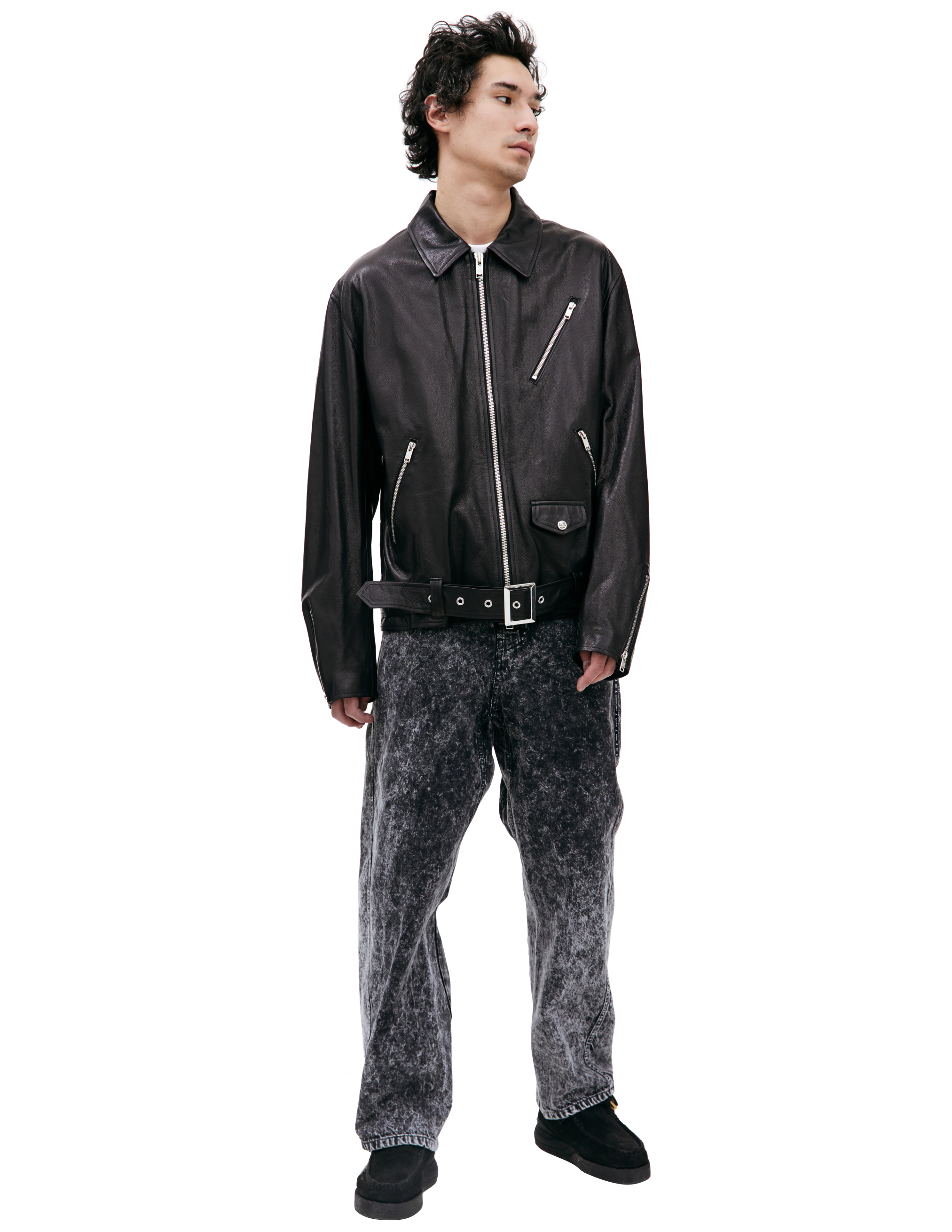 Кожаная куртка с принтом Mastermind WORLD MJ24E12-BL028-700, размер M;XL - фото 1