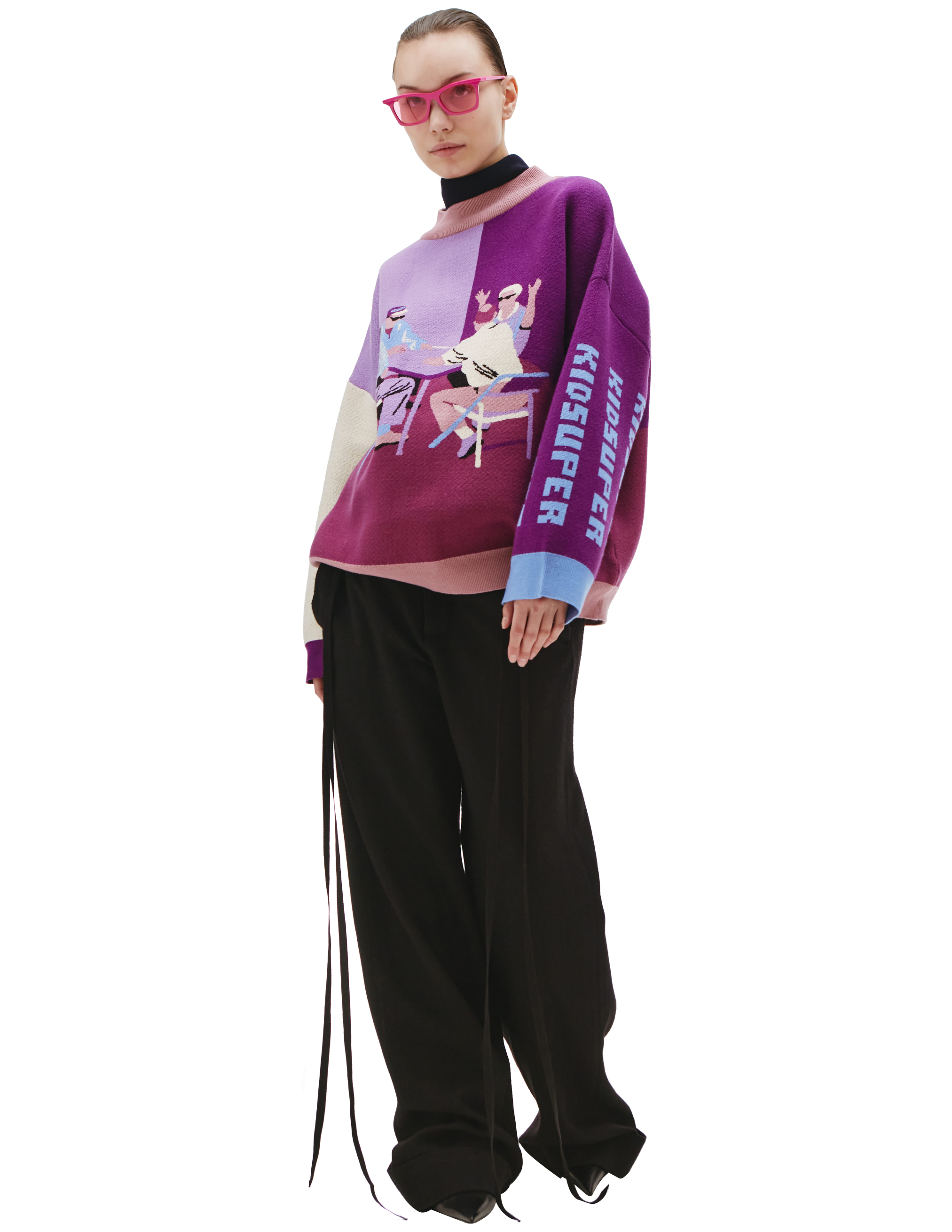 Фиолетовый свитер из шерсти KidSuper KSPF04-03, размер M;L