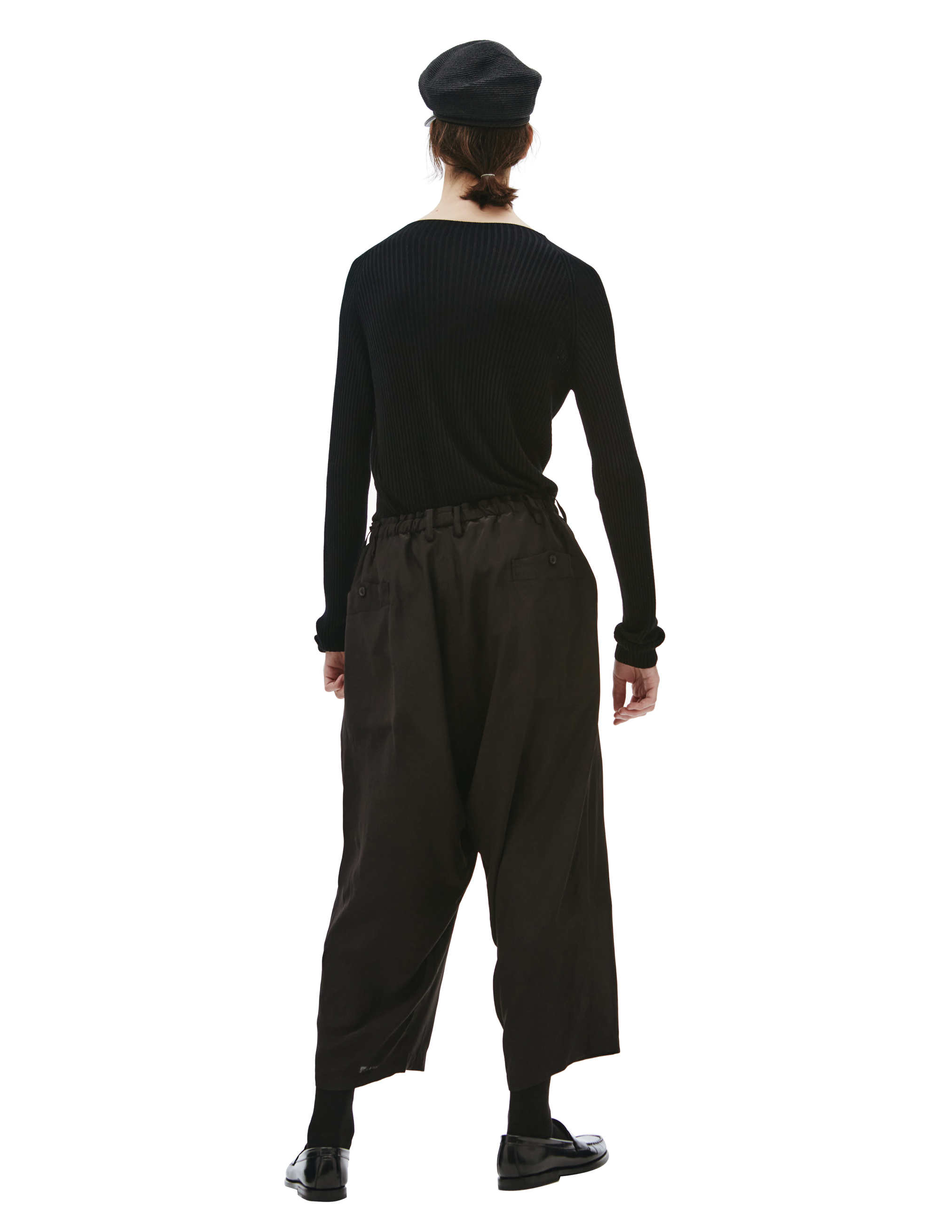 Укороченные брюки из шелка с принтом Yohji Yamamoto HG-P54-432-1, размер 4;3 - фото 3