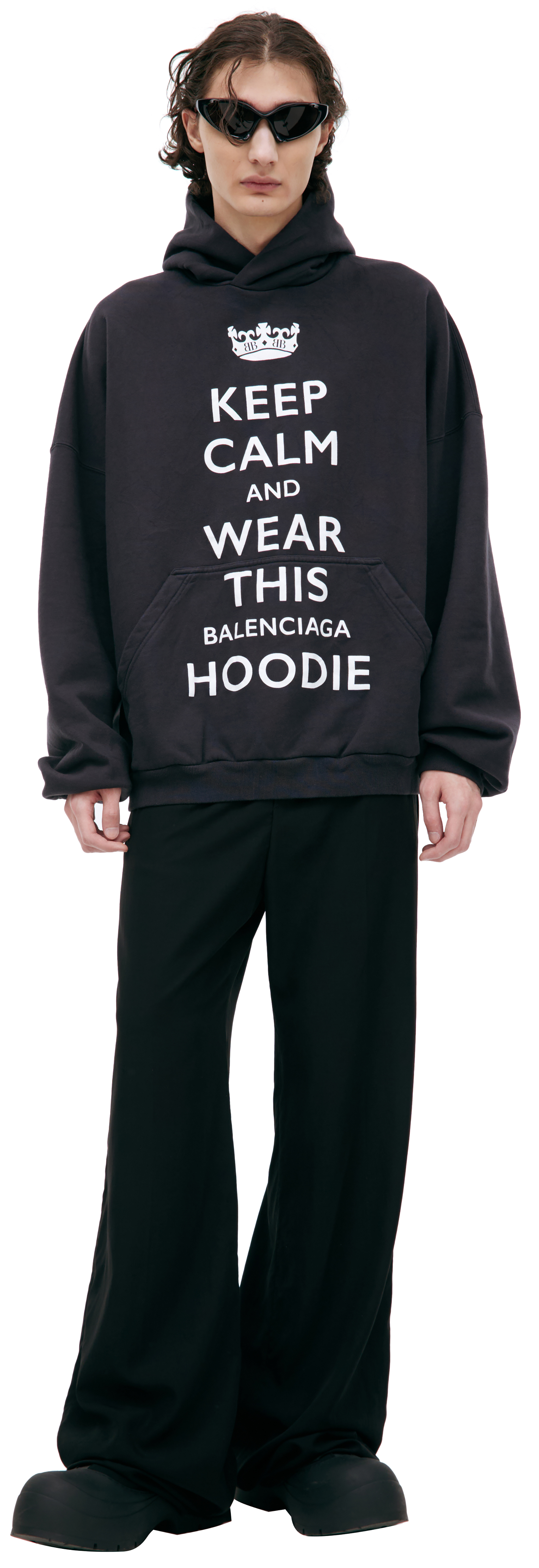 Мужское черное худи 'keep calm' Balenciaga — купить за 163 800 руб