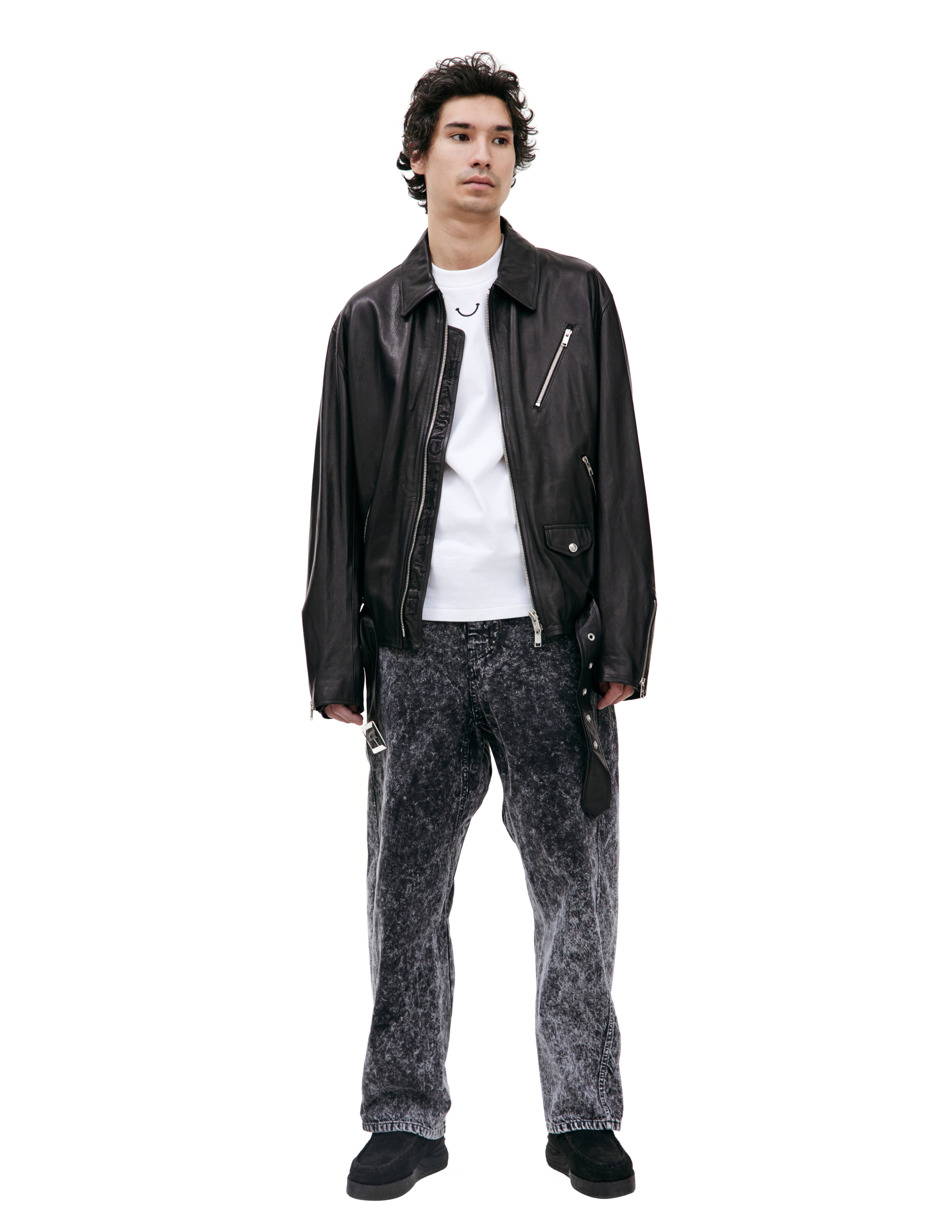 Кожаная куртка с принтом Mastermind WORLD MJ24E12-BL028-700, размер M;XL - фото 3