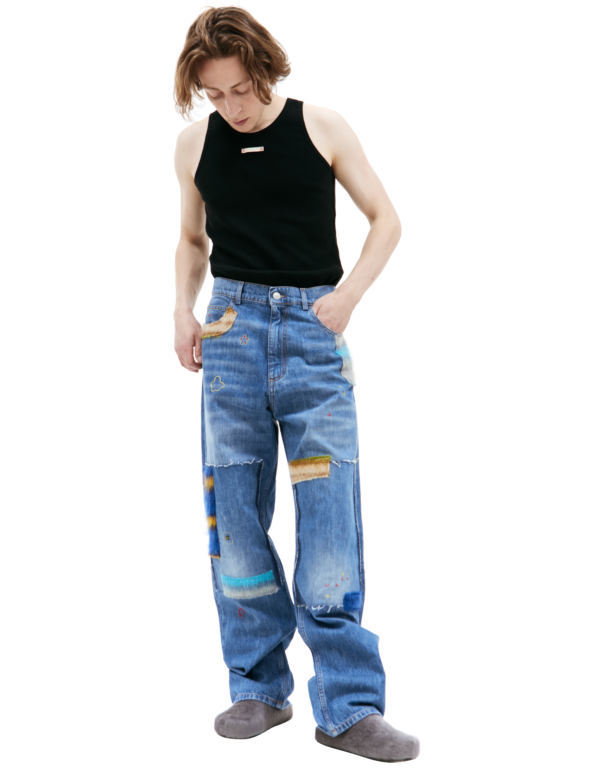 Синие джинсы с патчами Marni PUJU0021L4/USCW23/SDB50/M, размер 31;32;33