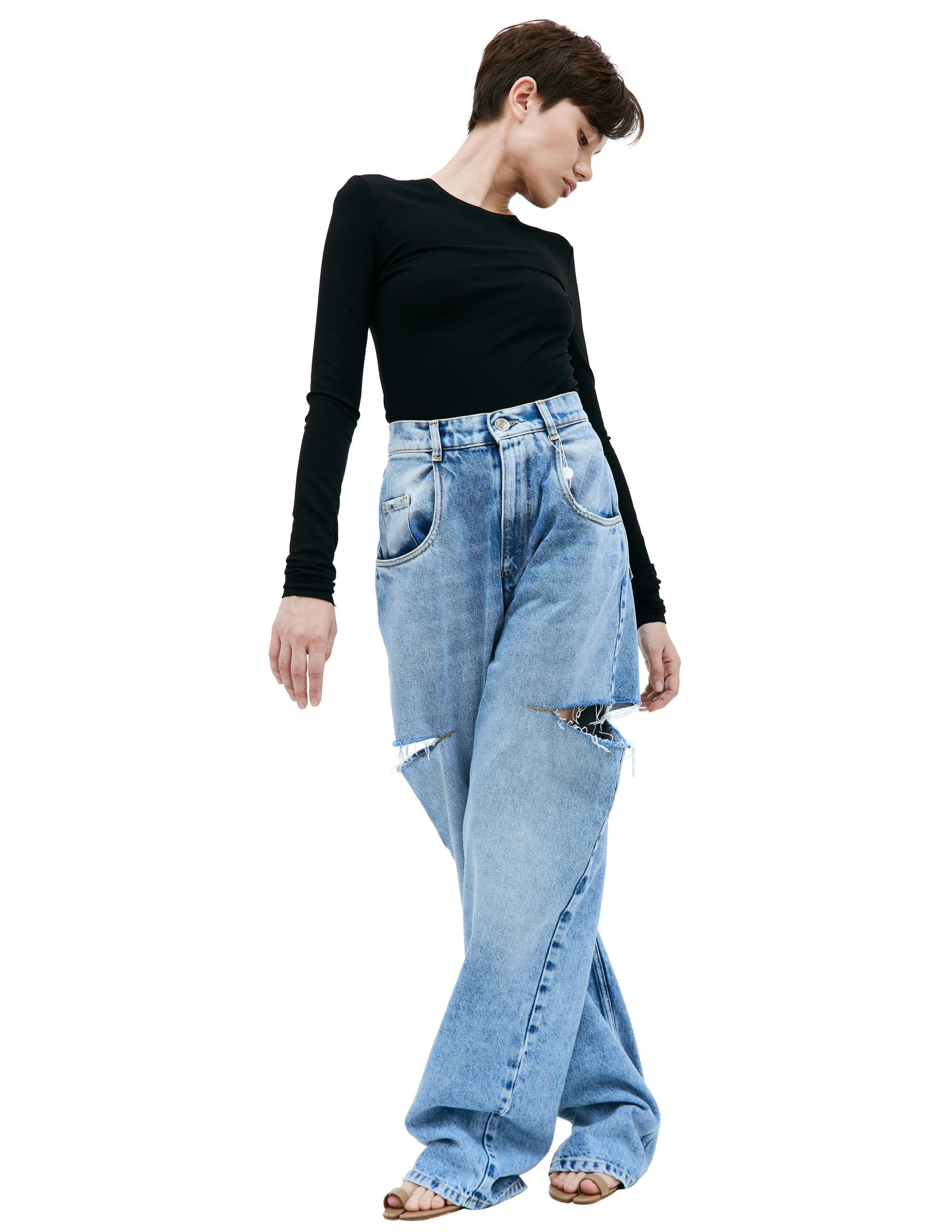 Широкие джинсы с разрезами Maison Margiela S51LA0051/S30513/470, размер 36;38;40 S51LA0051/S30513/470 - фото 1