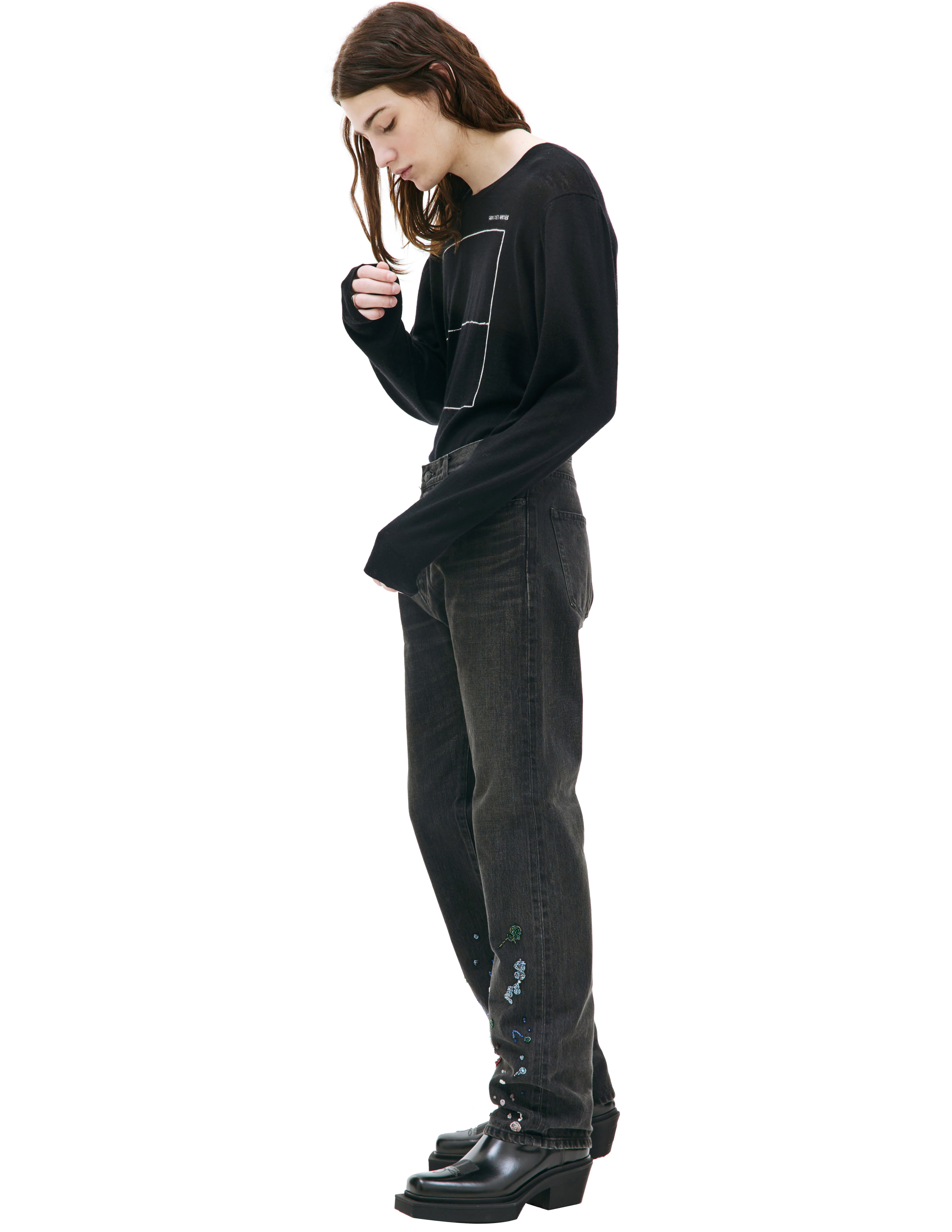 Серые джинсы с вышивкой бисером Undercover UC2C4509-1, размер 5 - фото 2