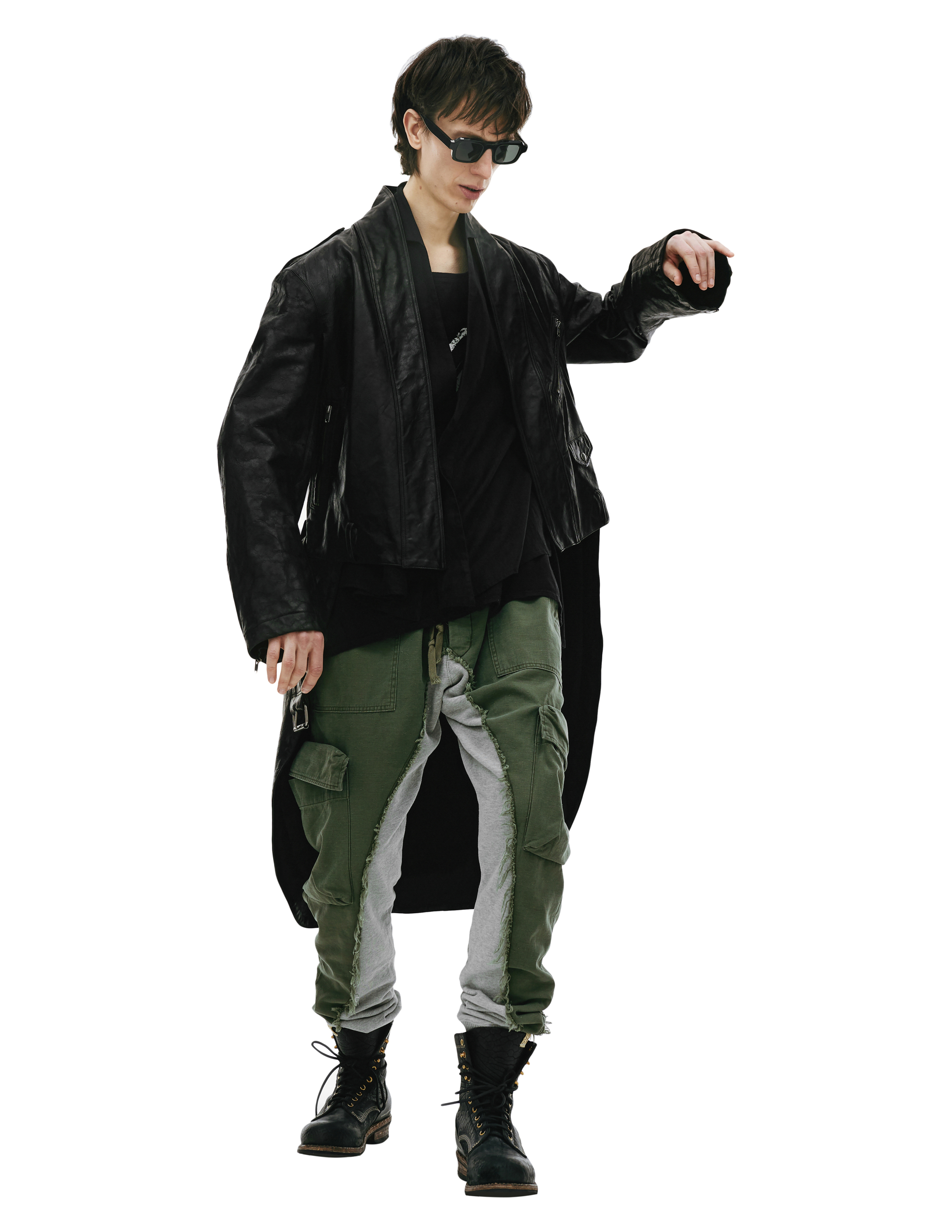 Черное пальто из кожи Greg Lauren FM026, размер 4 - фото 3