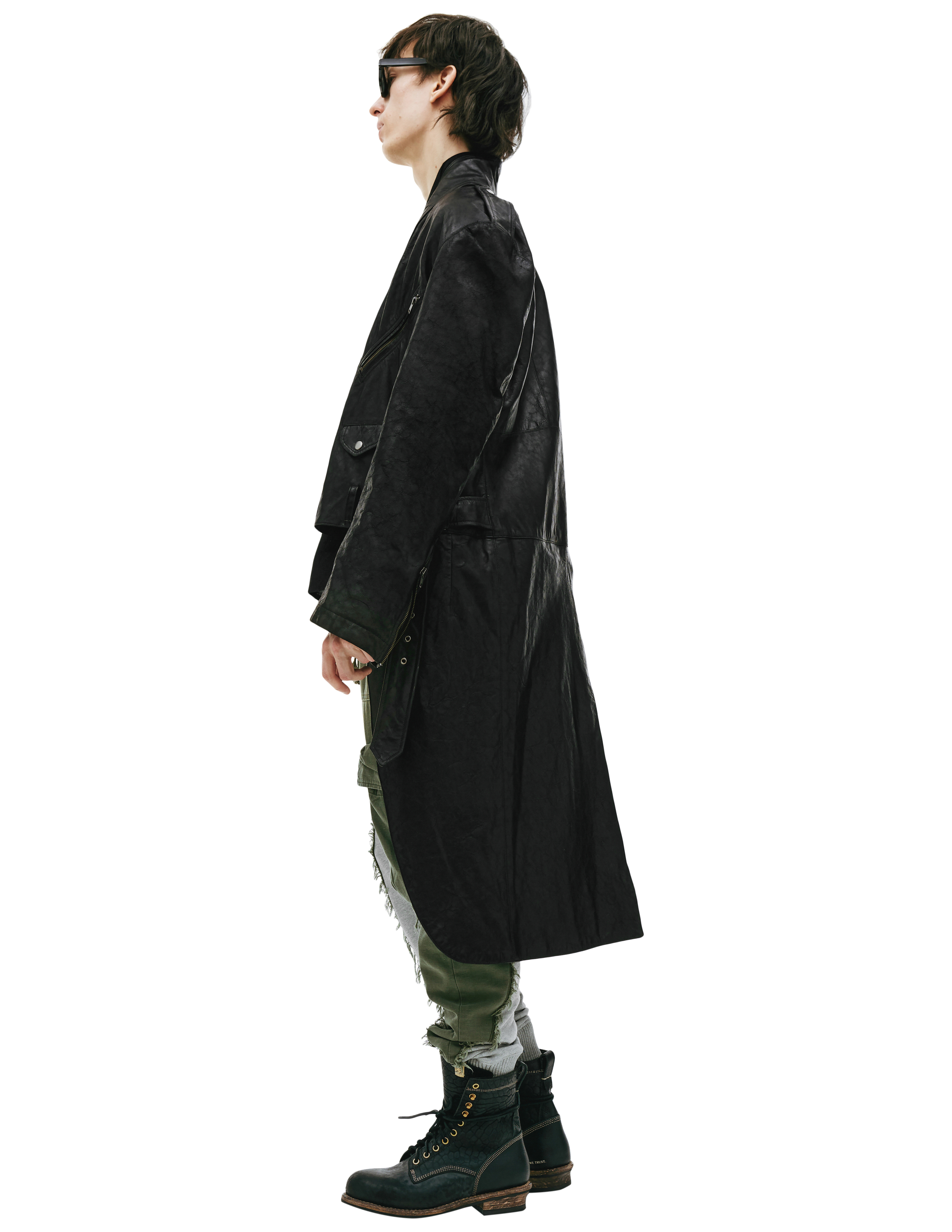 Черное пальто из кожи Greg Lauren FM026, размер 4 - фото 2