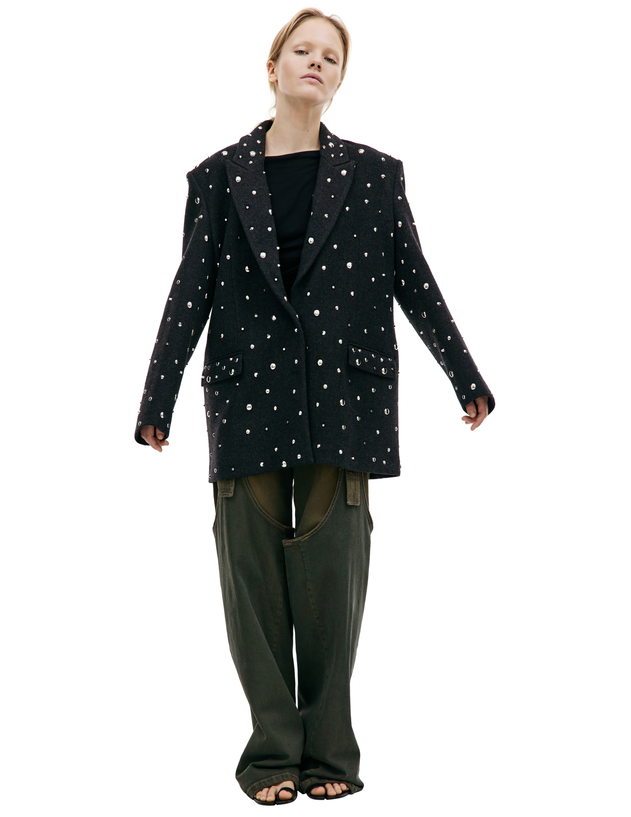 Шерстяной пиджак с металлическими клепками Blumarine A34/4S006A/N0936, размер 40
