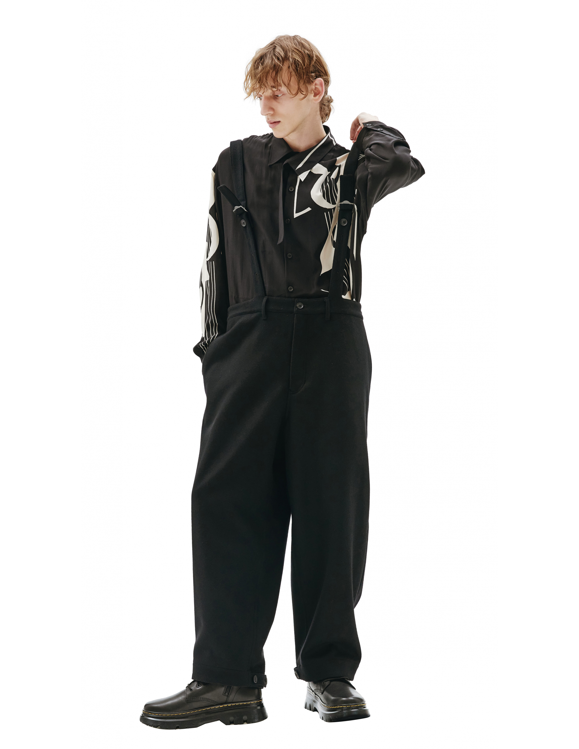 Шерстяные брюки с подтяжками Yohji Yamamoto HX-P62-122-1, размер 3;4 - фото 3