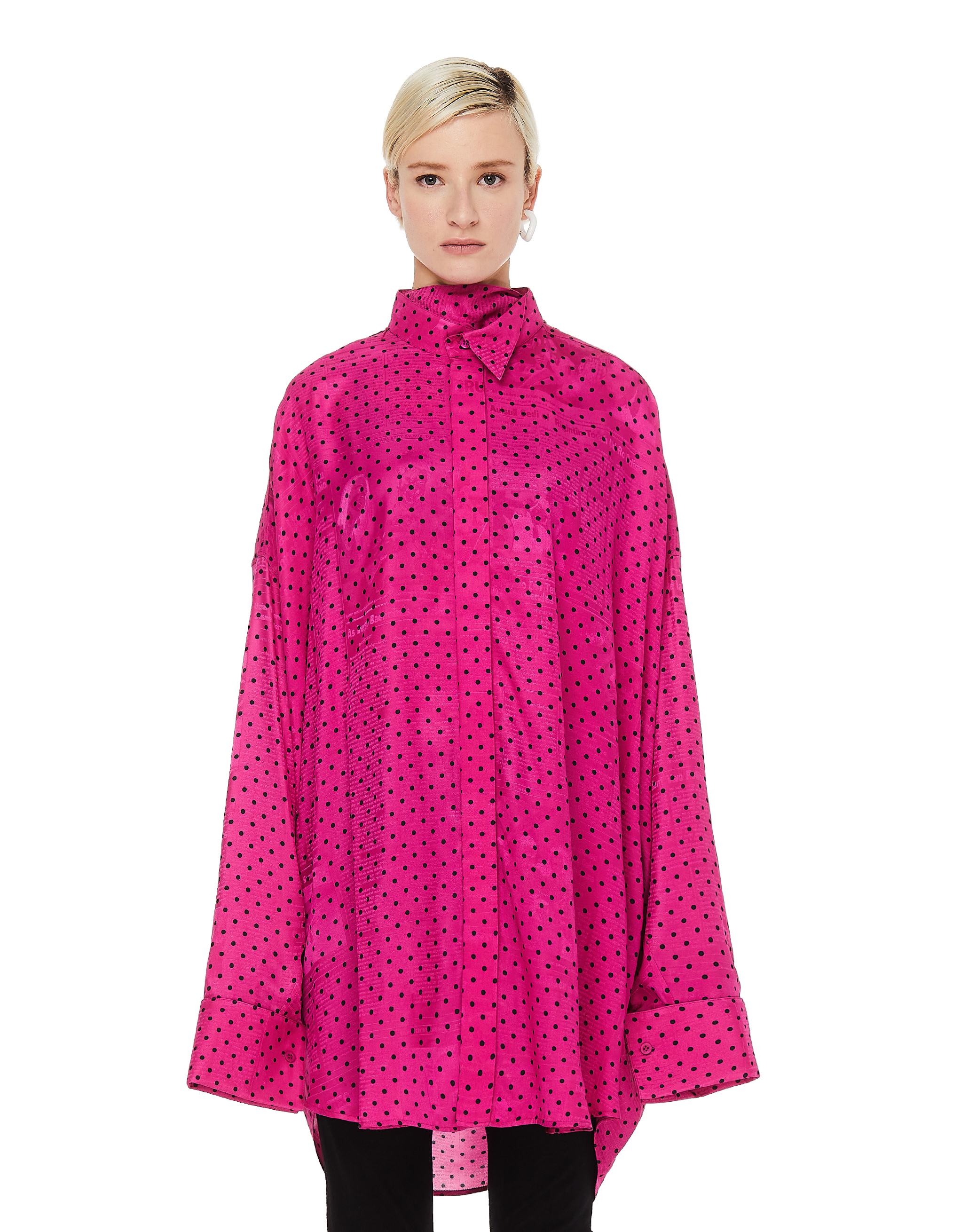 Розовая рубашка в горошек с шарфиком Balenciaga 642258/TJLB4/1401, размер 42