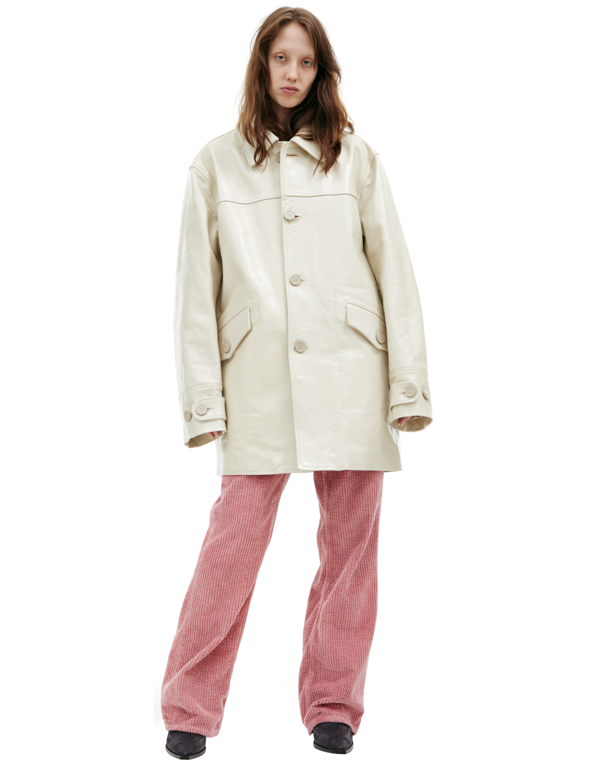 Однобортное пальто из кожи