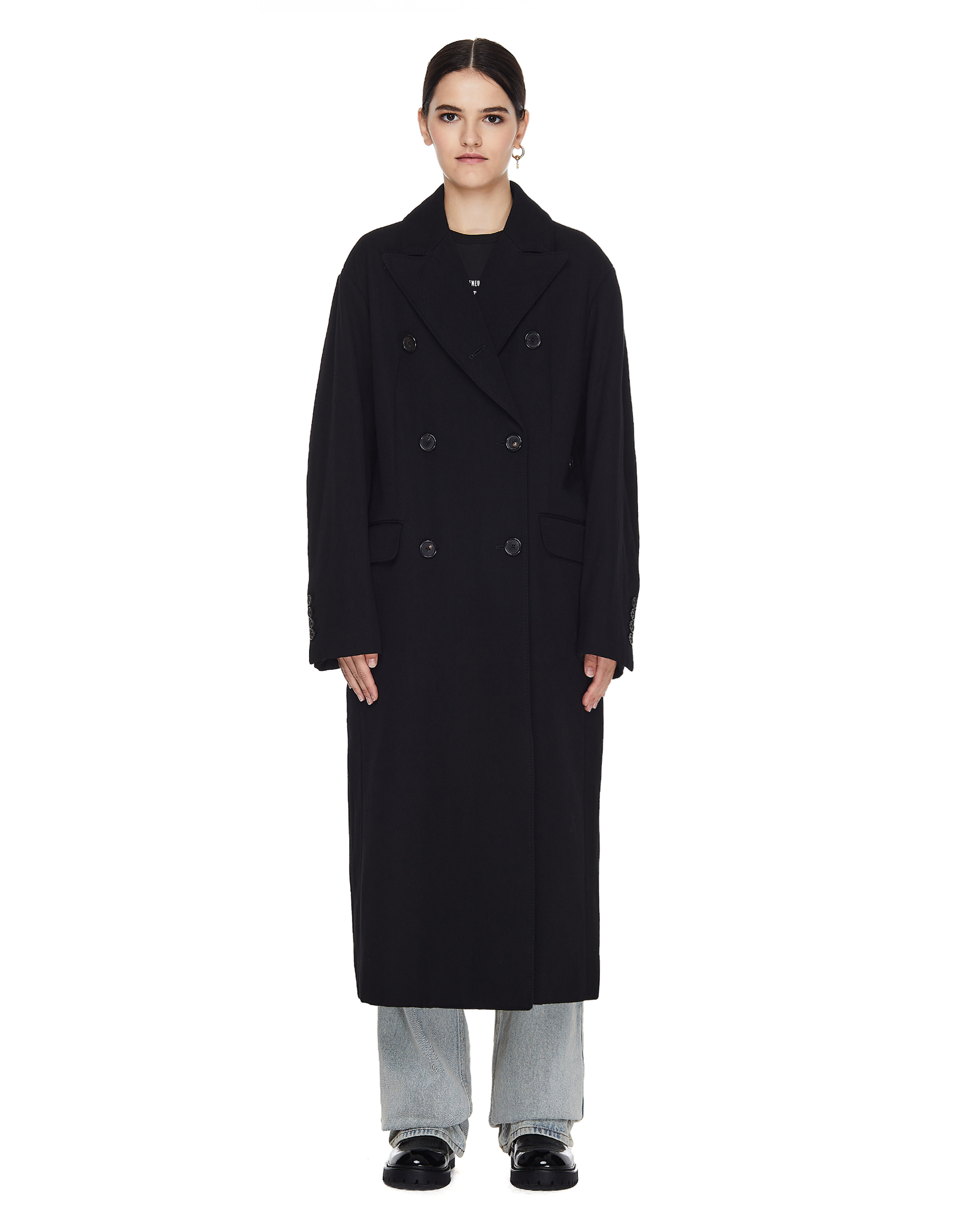 Длинное двубортное пальто из шерсти и хлопка - Ann Demeulemeester 2002-1114-P-167-099