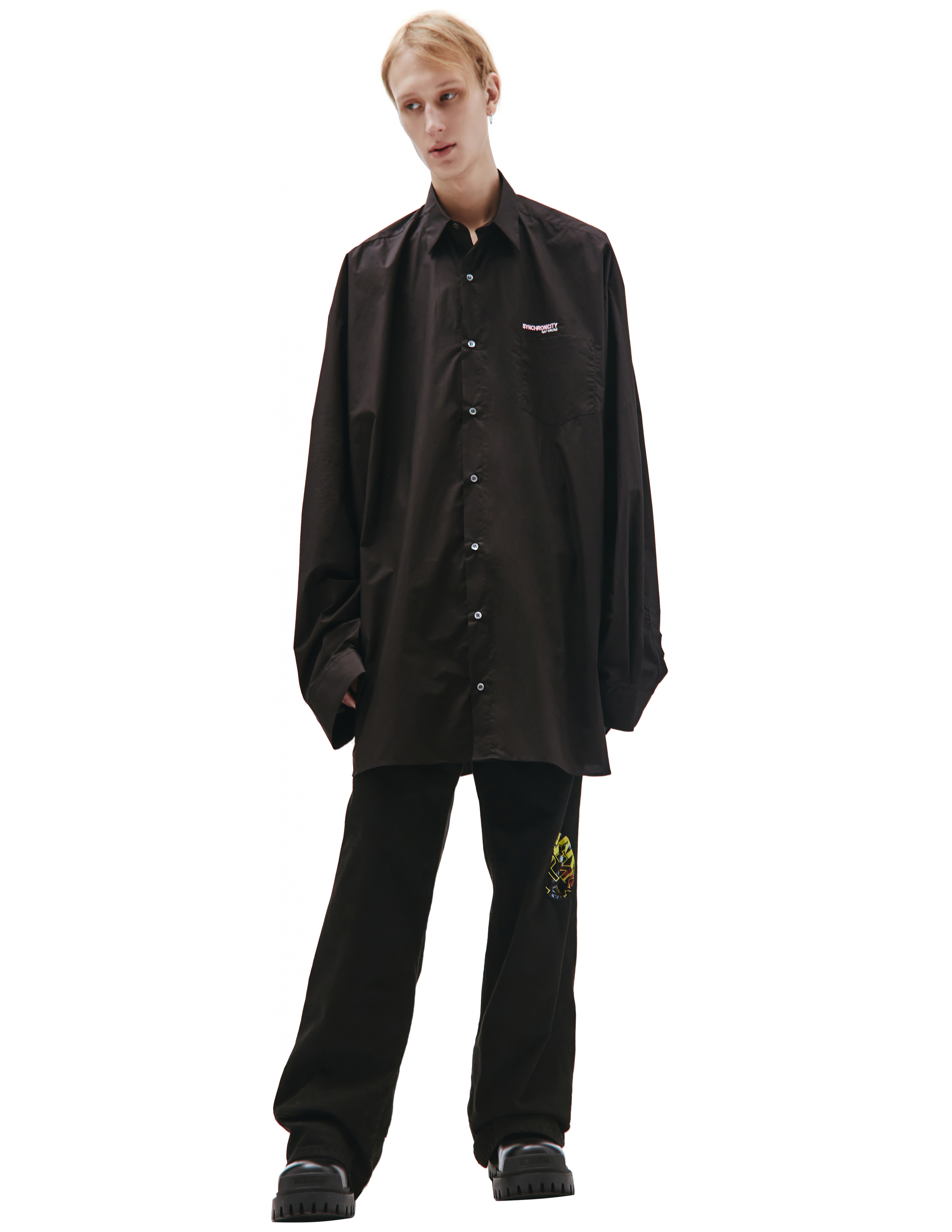 Черная Оверсайз рубашка с принтом Raf Simons 212-M251-10007-0099, размер 54;52;50;48 - фото 1