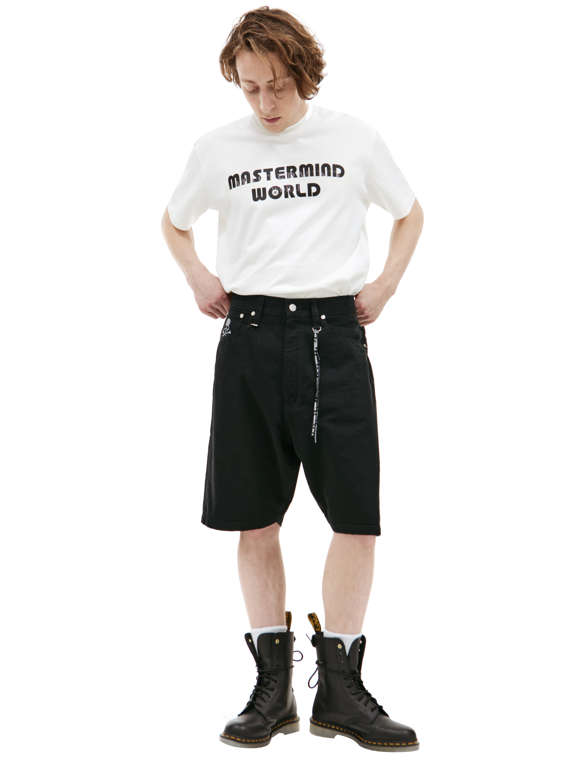 Джинсовые шорты с вышитым логотипом Mastermind WORLD MW24S12-PA003-020, размер M;L