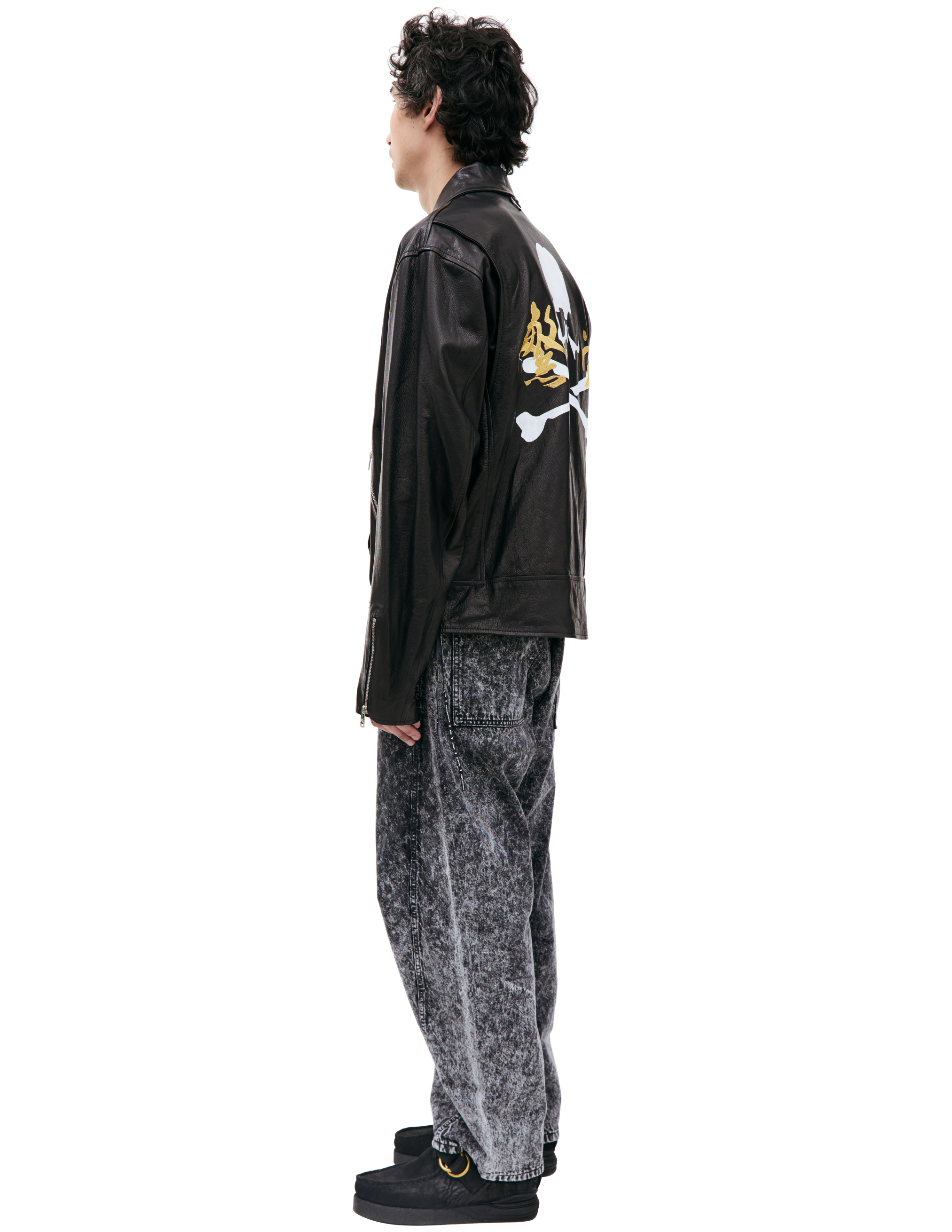 Кожаная куртка с принтом Mastermind WORLD MJ24E12-BL028-700, размер M;XL - фото 2