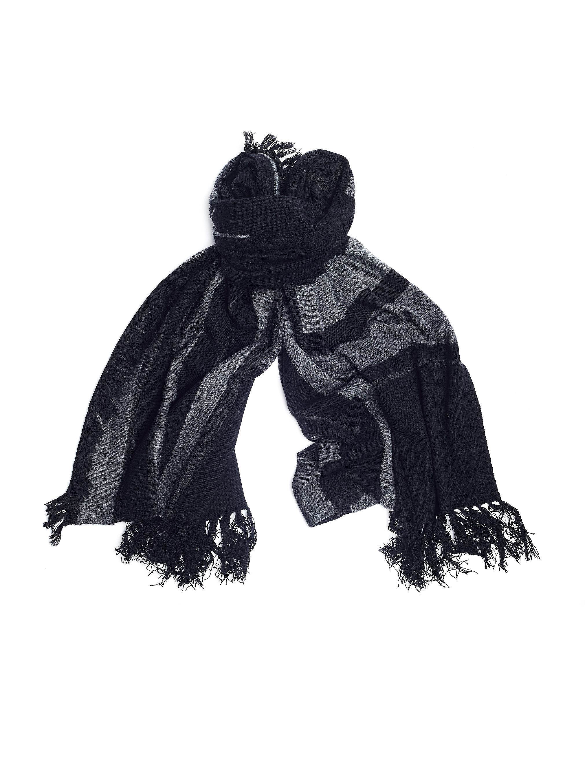 Черно-серый шарф из шерсти The Viridi-Anne VI-3164-09/stripe, размер One Size VI-3164-09/stripe - фото 2