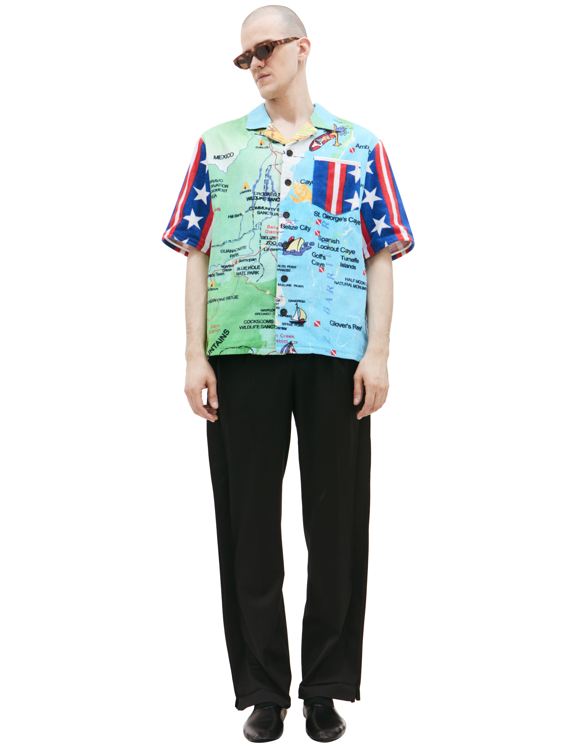 Рубашка в стиле пэчворк MARINE SERRE MSI018/UWOV0021/MU00/GREEN, размер 48