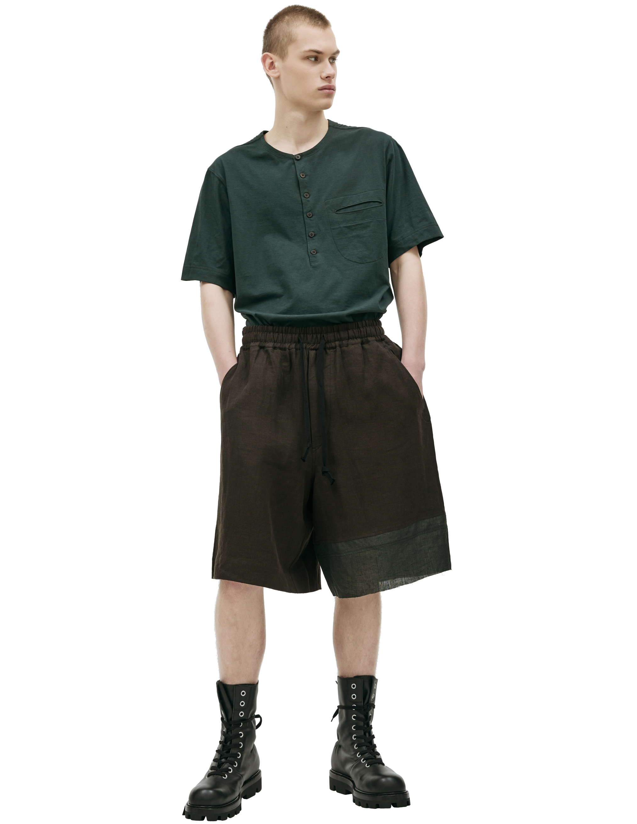 Льняные шорты с контрастной вставкой Ziggy Chen 0M2310510, размер 48;52